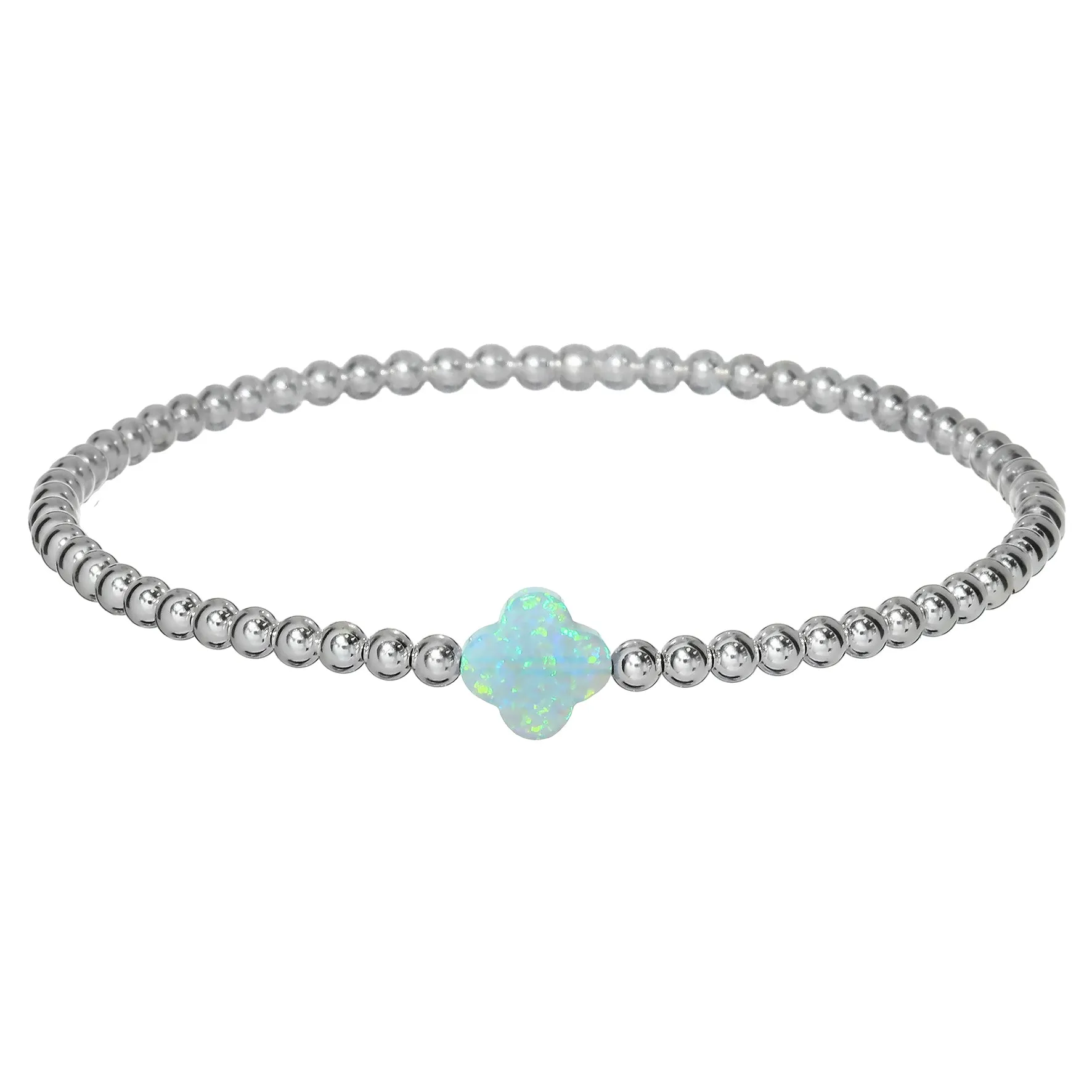 LUCKY CLOVER | Opal Charm and 14K Gold Filled Beads Bracelet - Medium
