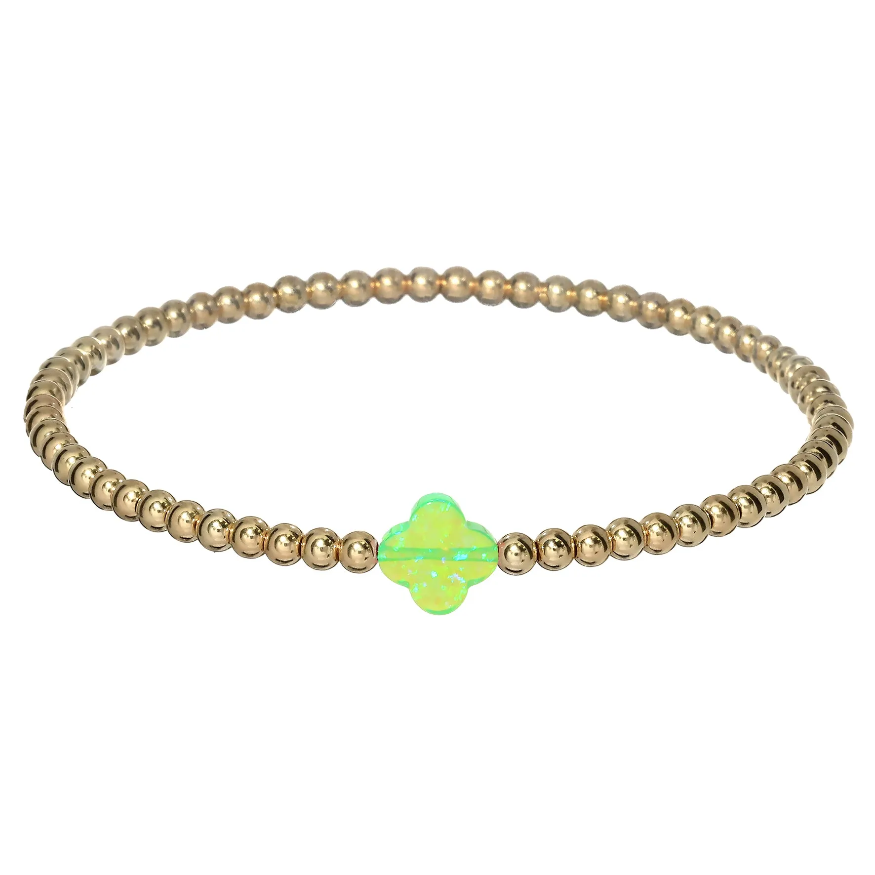 LUCKY CLOVER | Opal Charm and 14K Gold Filled Beads Bracelet - Medium