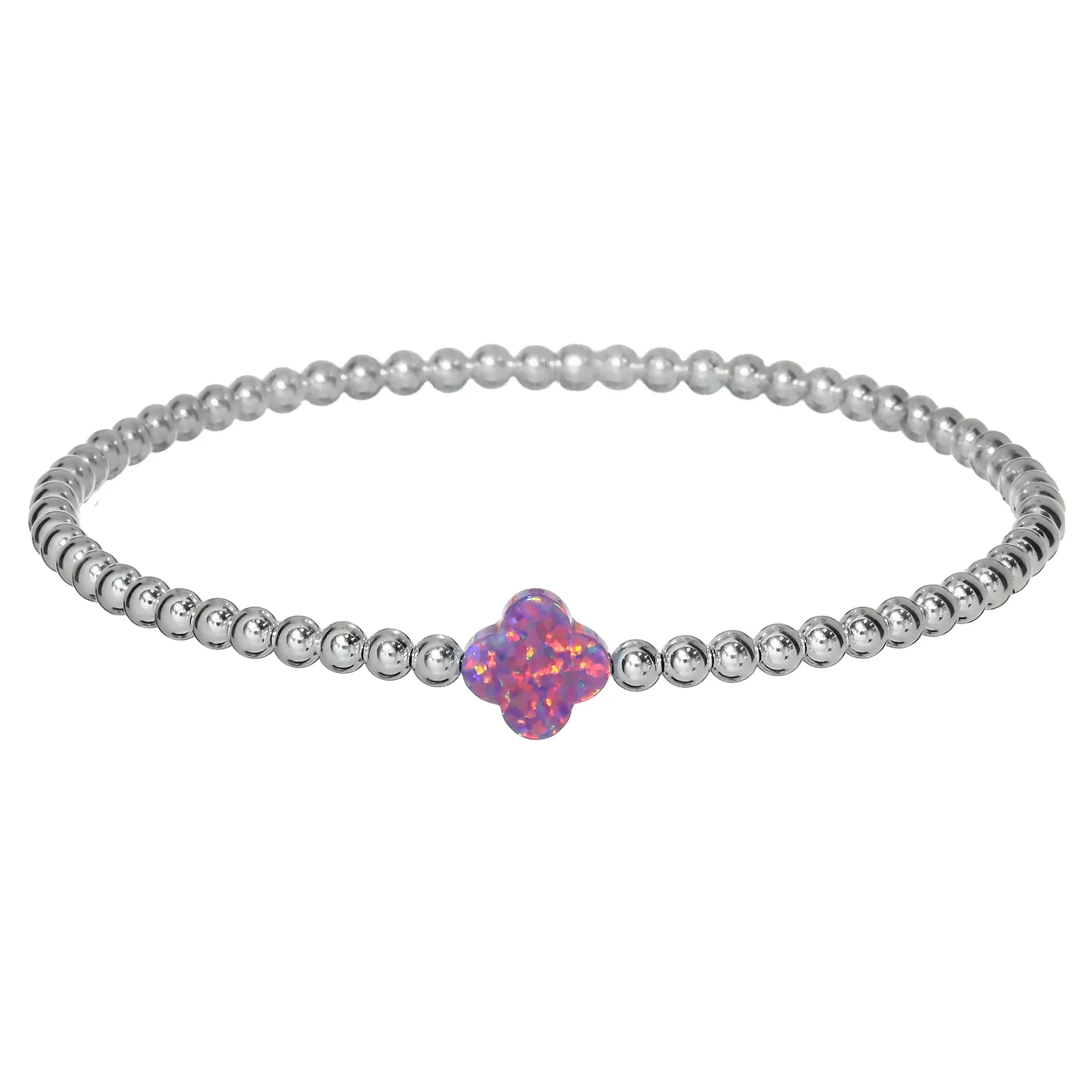 LUCKY CLOVER | Opal Charm and 14K Gold Filled Beads Bracelet - Medium