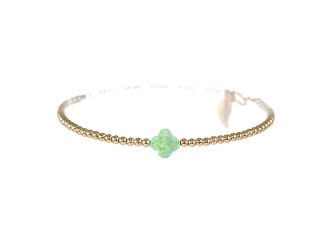 LUCKY CLOVER | Opal Charm and 14K Gold Filled Beads Bracelet - Medium