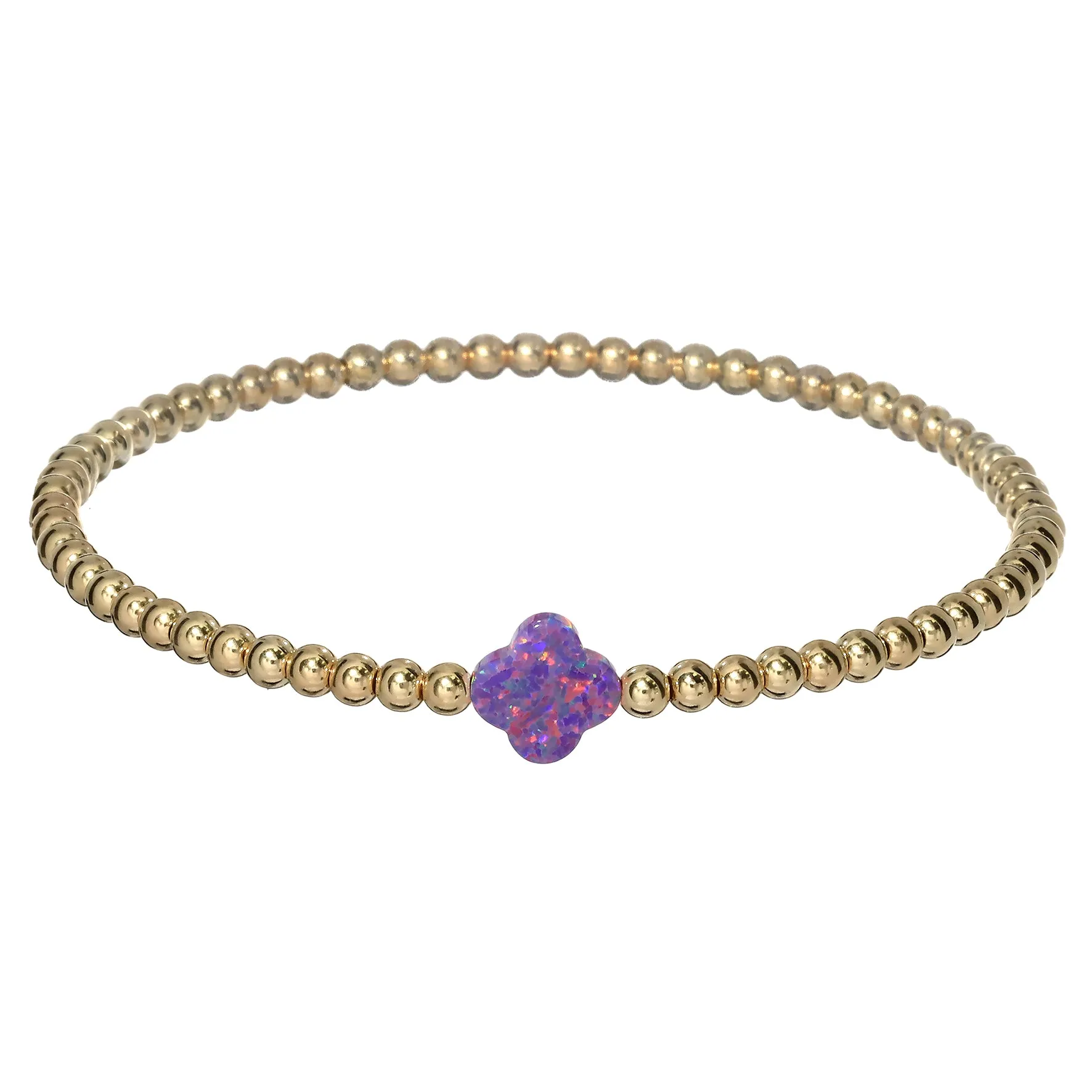 LUCKY CLOVER | Opal Charm and 14K Gold Filled Beads Bracelet - Medium