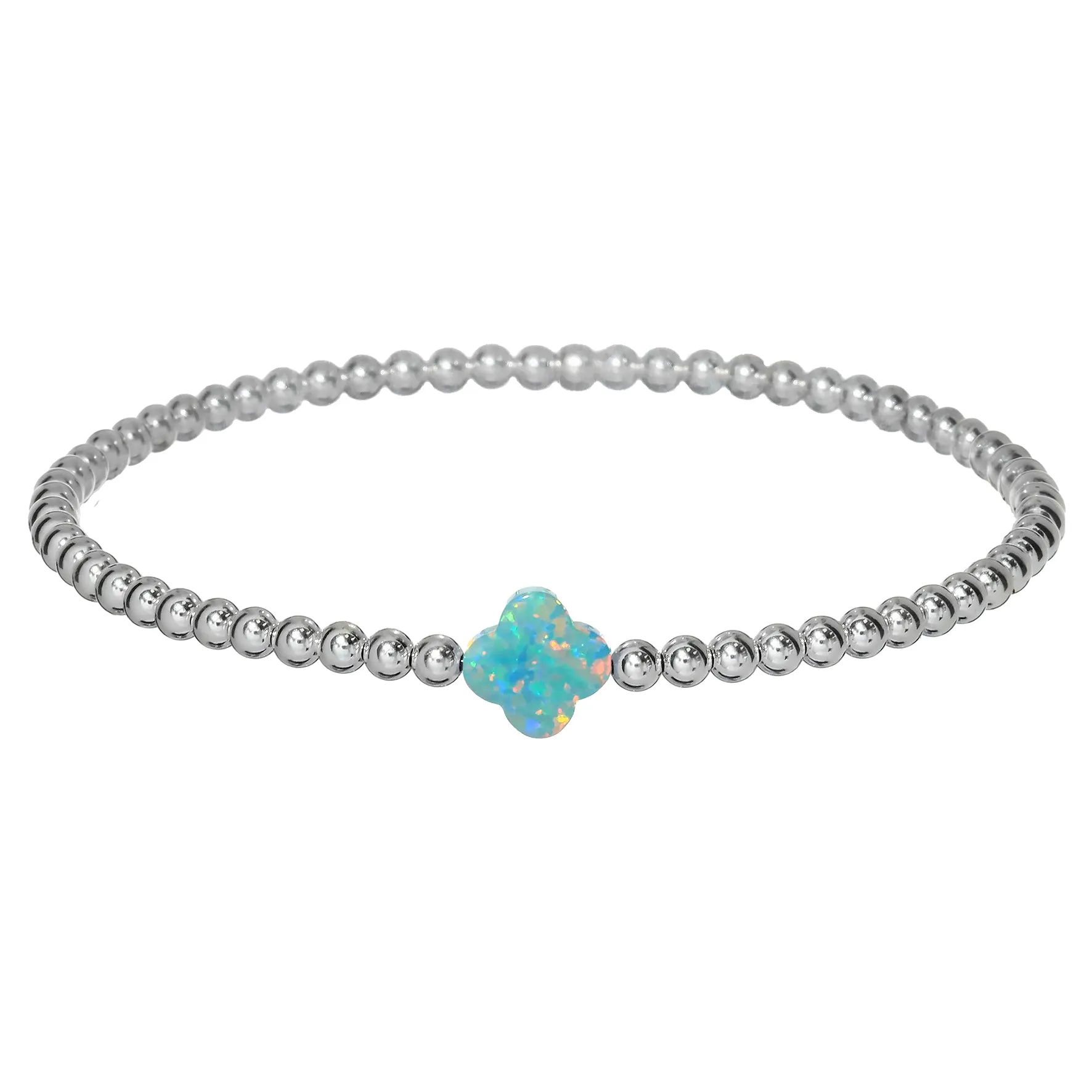 LUCKY CLOVER | Opal Charm and 14K Gold Filled Beads Bracelet - Medium