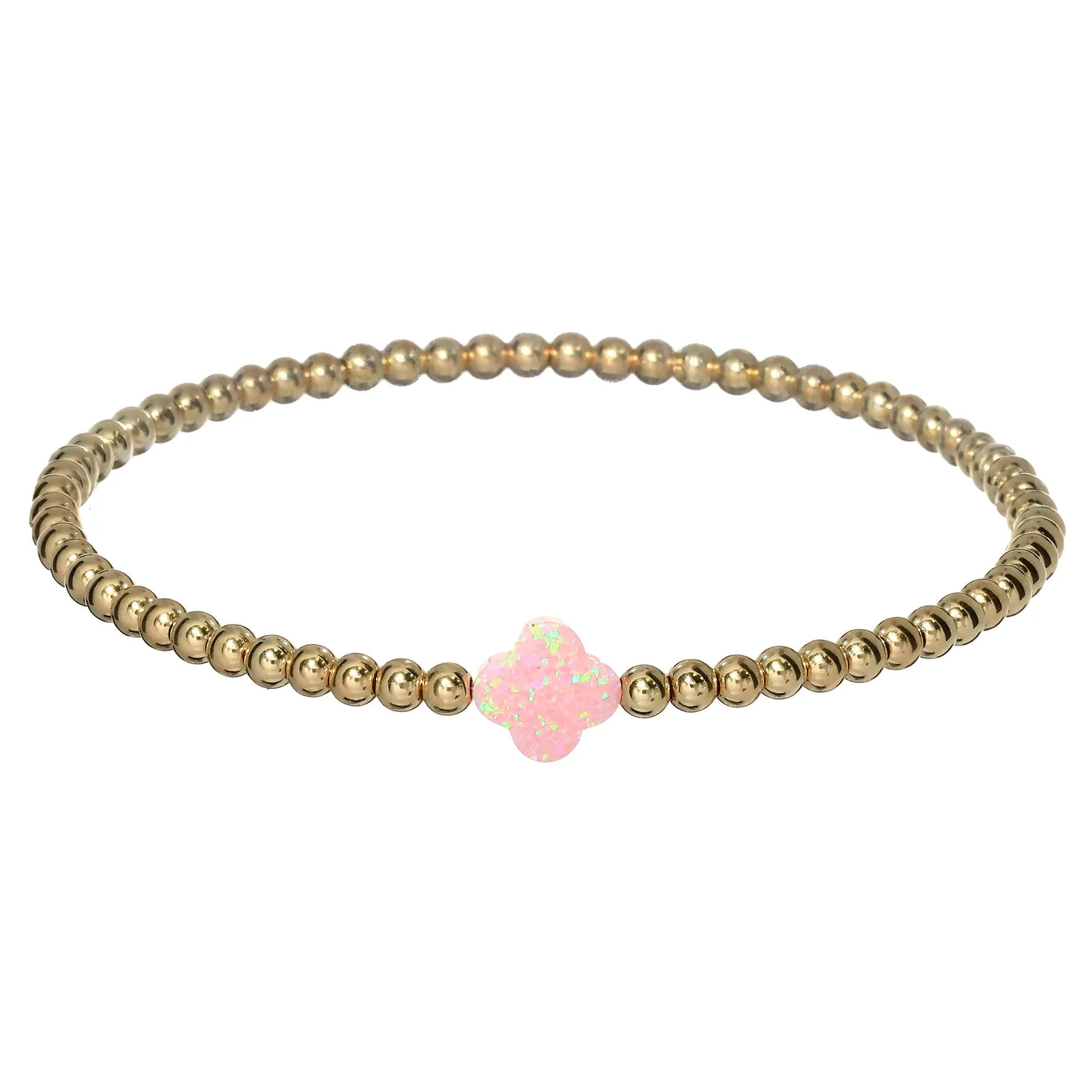 LUCKY CLOVER | Opal Charm and 14K Gold Filled Beads Bracelet - Medium