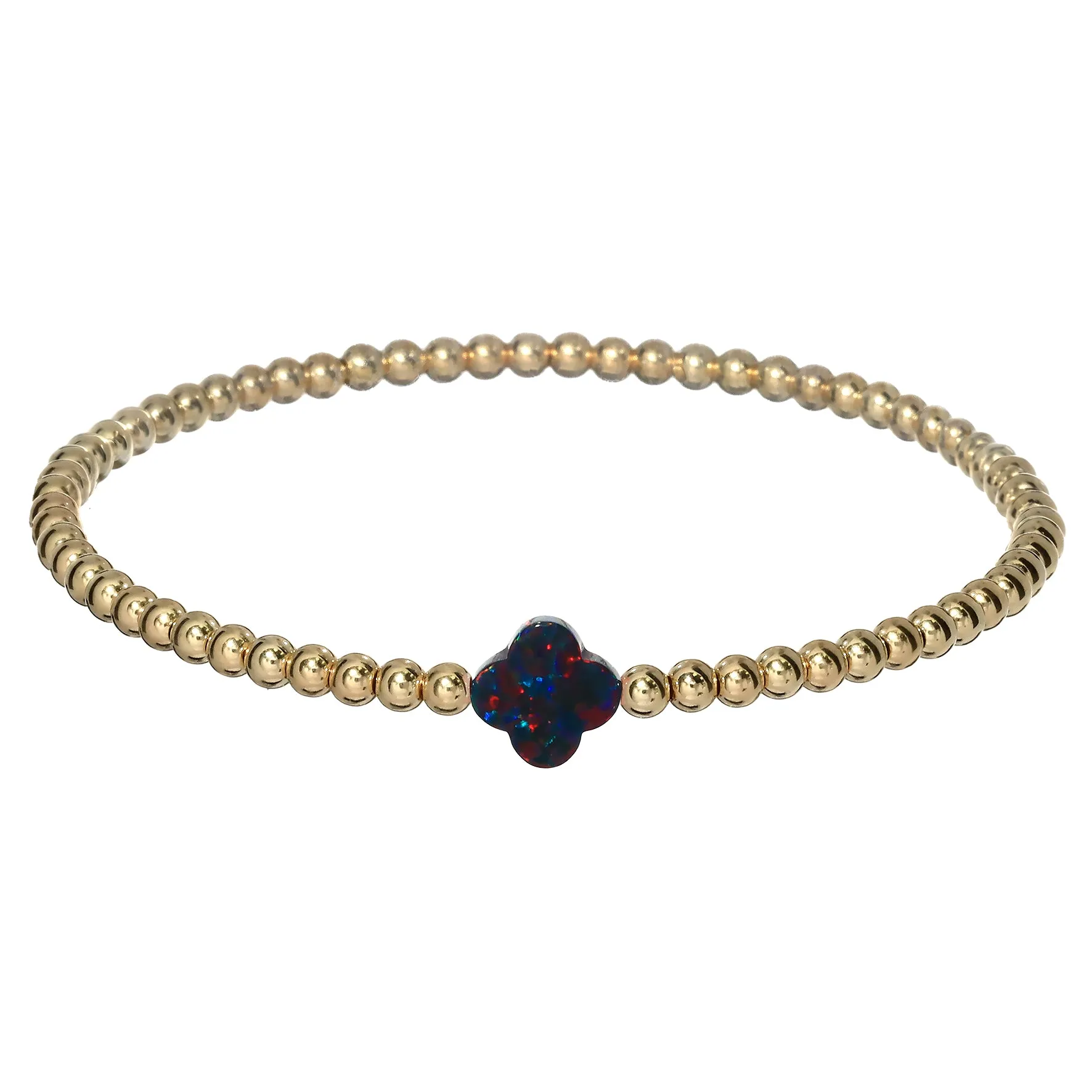 LUCKY CLOVER | Opal Charm and 14K Gold Filled Beads Bracelet - Medium