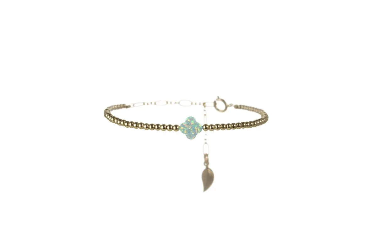 LUCKY CLOVER | Opal Charm and 14K Gold Filled Beads Bracelet - Medium
