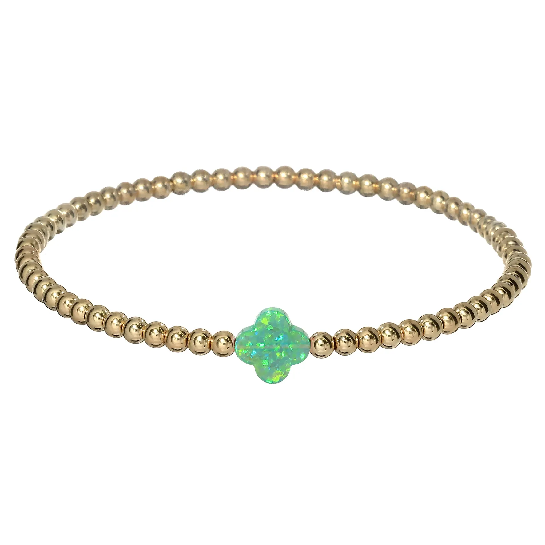 LUCKY CLOVER | Opal Charm and 14K Gold Filled Beads Bracelet - Medium