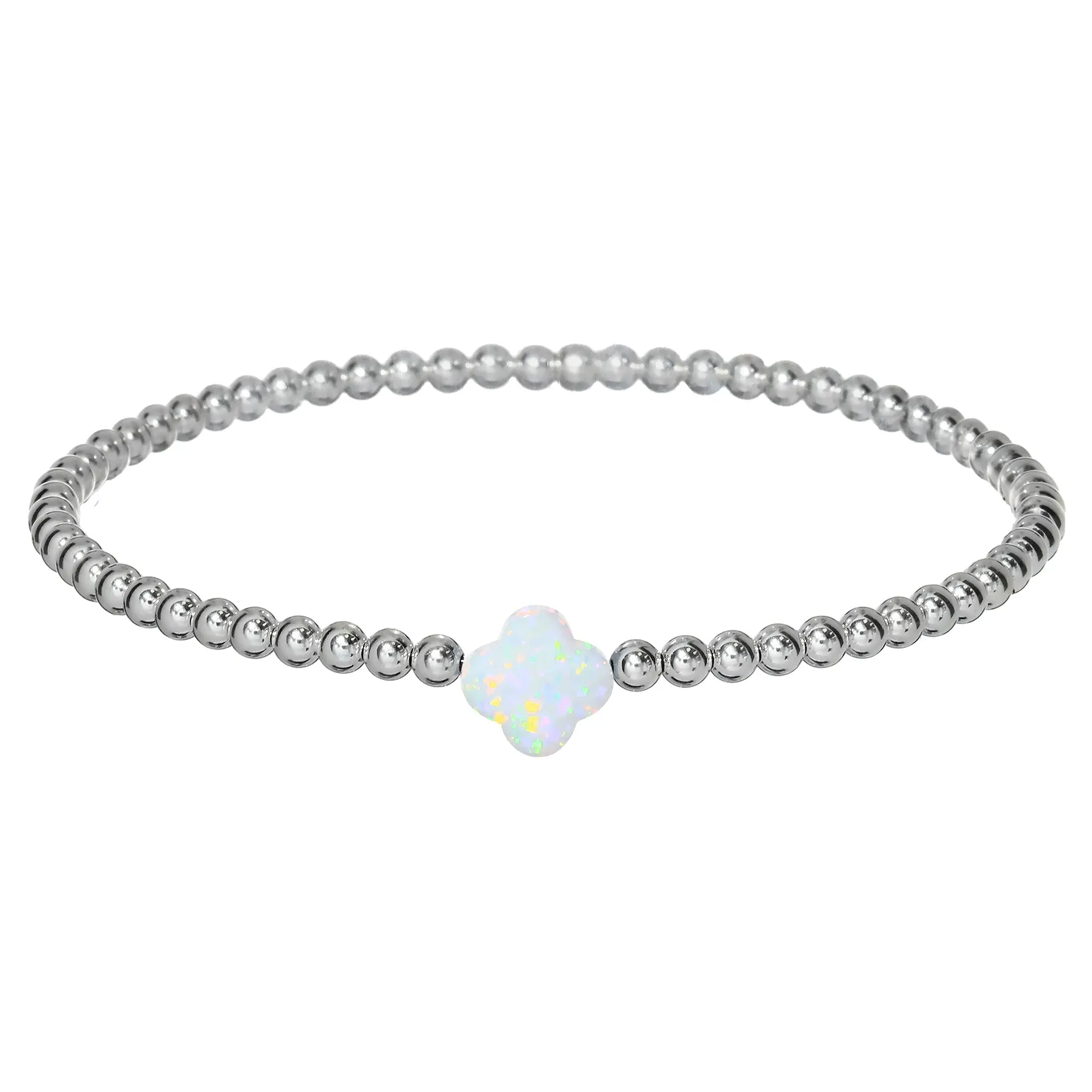 LUCKY CLOVER | Opal Charm and 14K Gold Filled Beads Bracelet - Medium