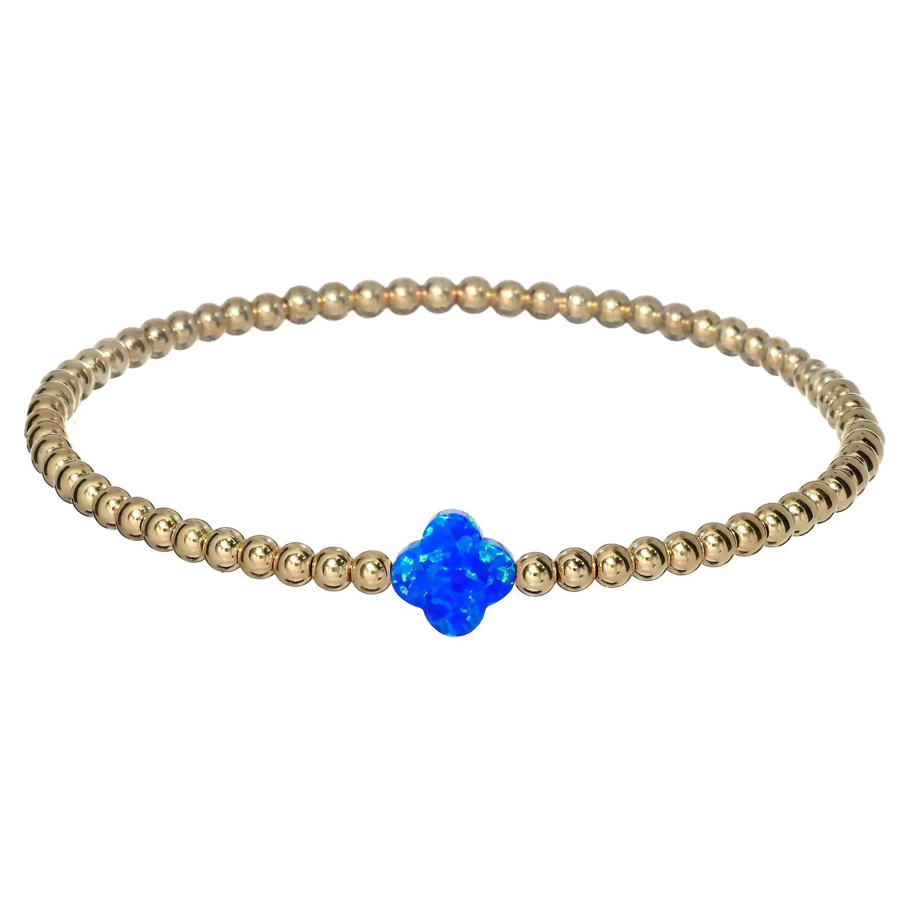 LUCKY CLOVER | Opal Charm and 14K Gold Filled Beads Bracelet - Medium