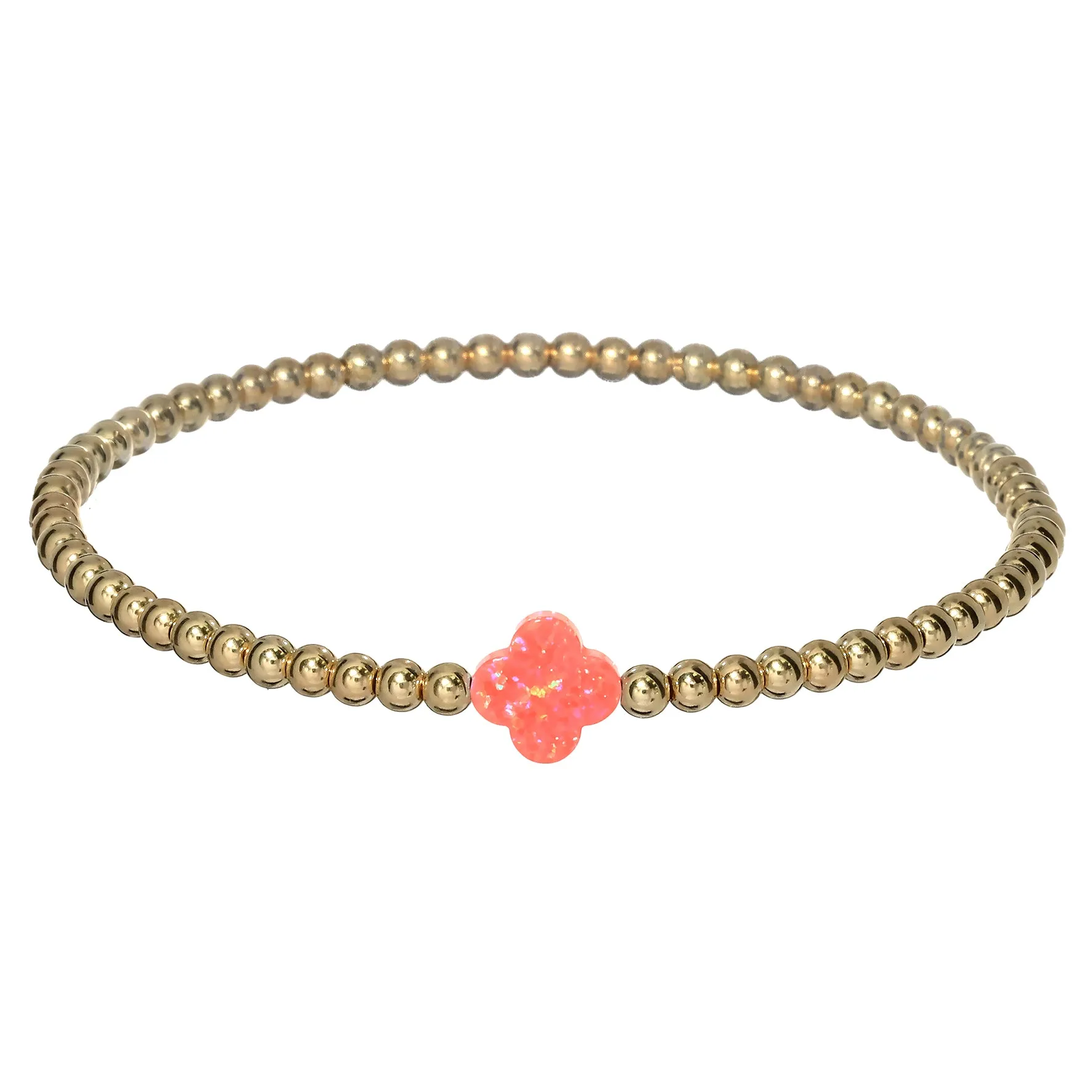 LUCKY CLOVER | Opal Charm and 14K Gold Filled Beads Bracelet - Medium
