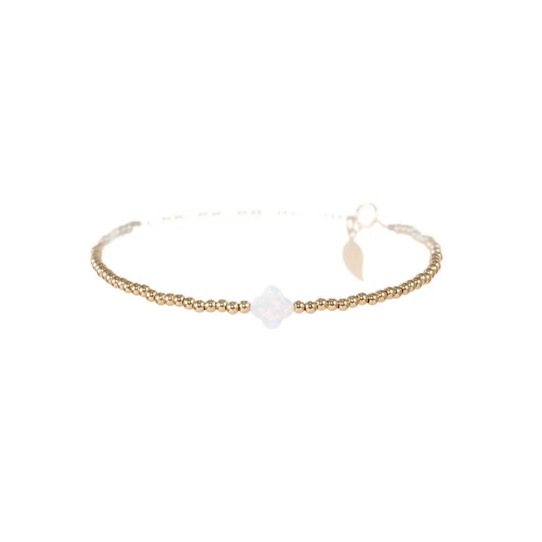 LUCKY CLOVER | Opal Charm and 14K Gold Filled Beads Bracelet - Medium