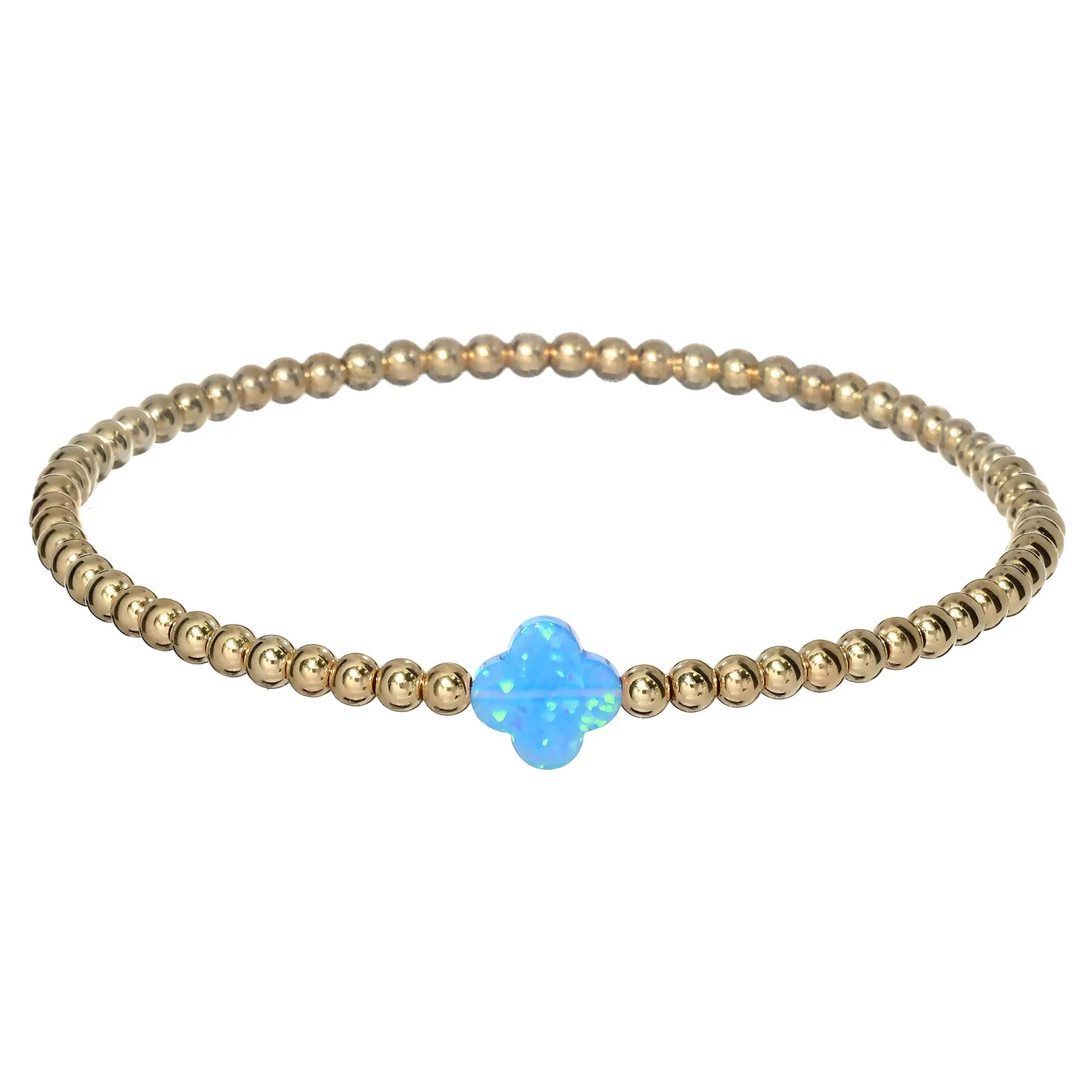 LUCKY CLOVER | Opal Charm and 14K Gold Filled Beads Bracelet - Medium