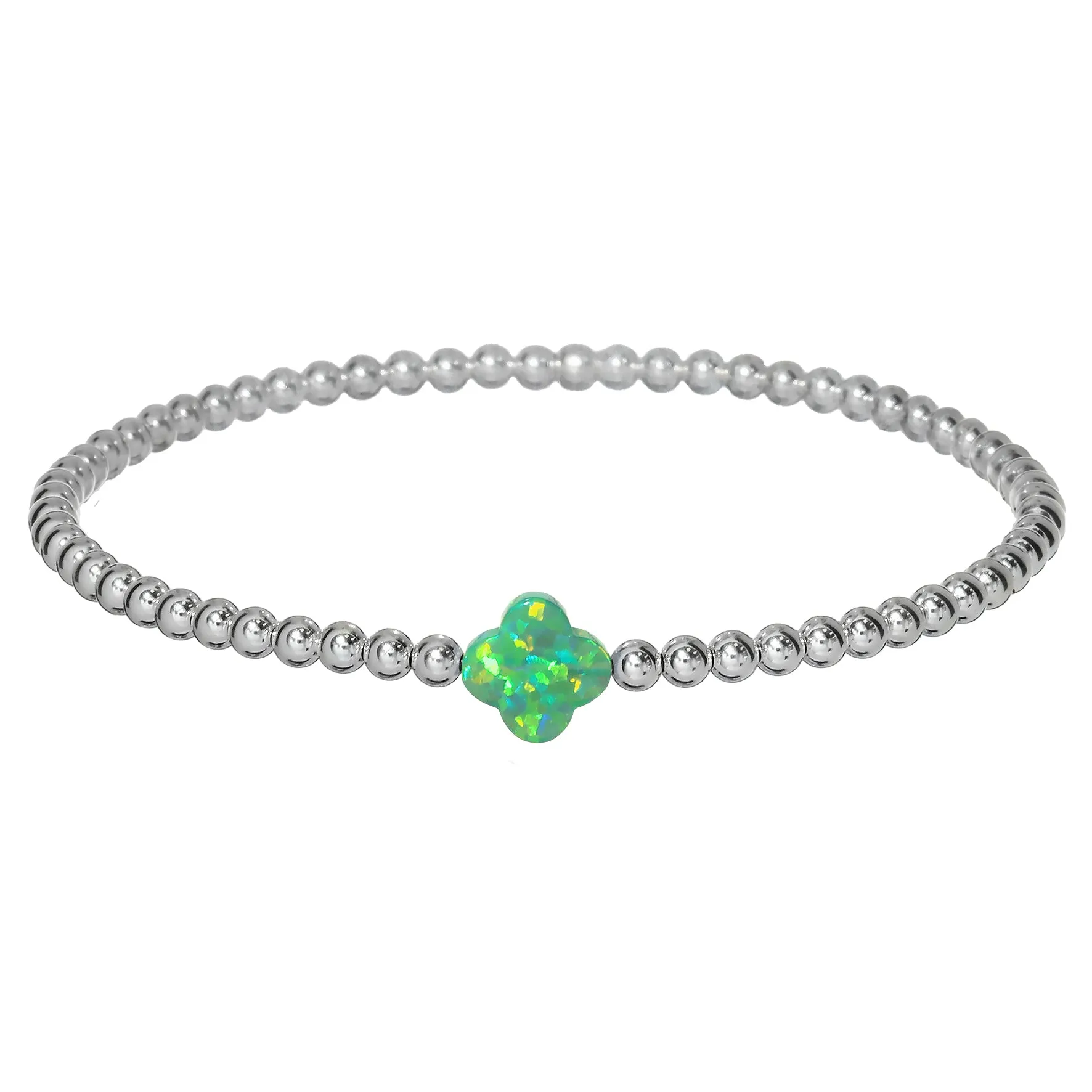 LUCKY CLOVER | Opal Charm and 14K Gold Filled Beads Bracelet - Medium