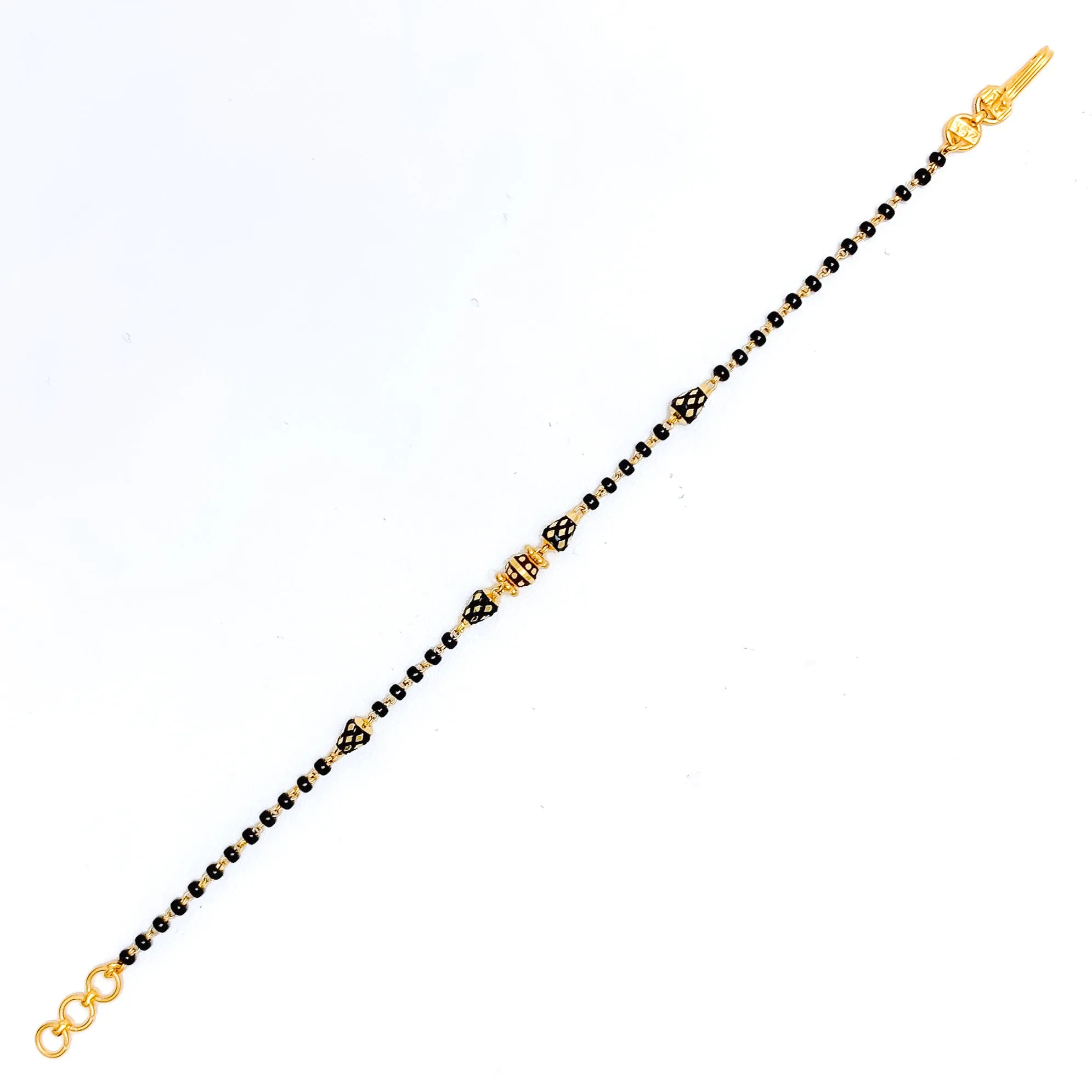 Luminous Lightweight 22k Gold Black Bead Bracelet
