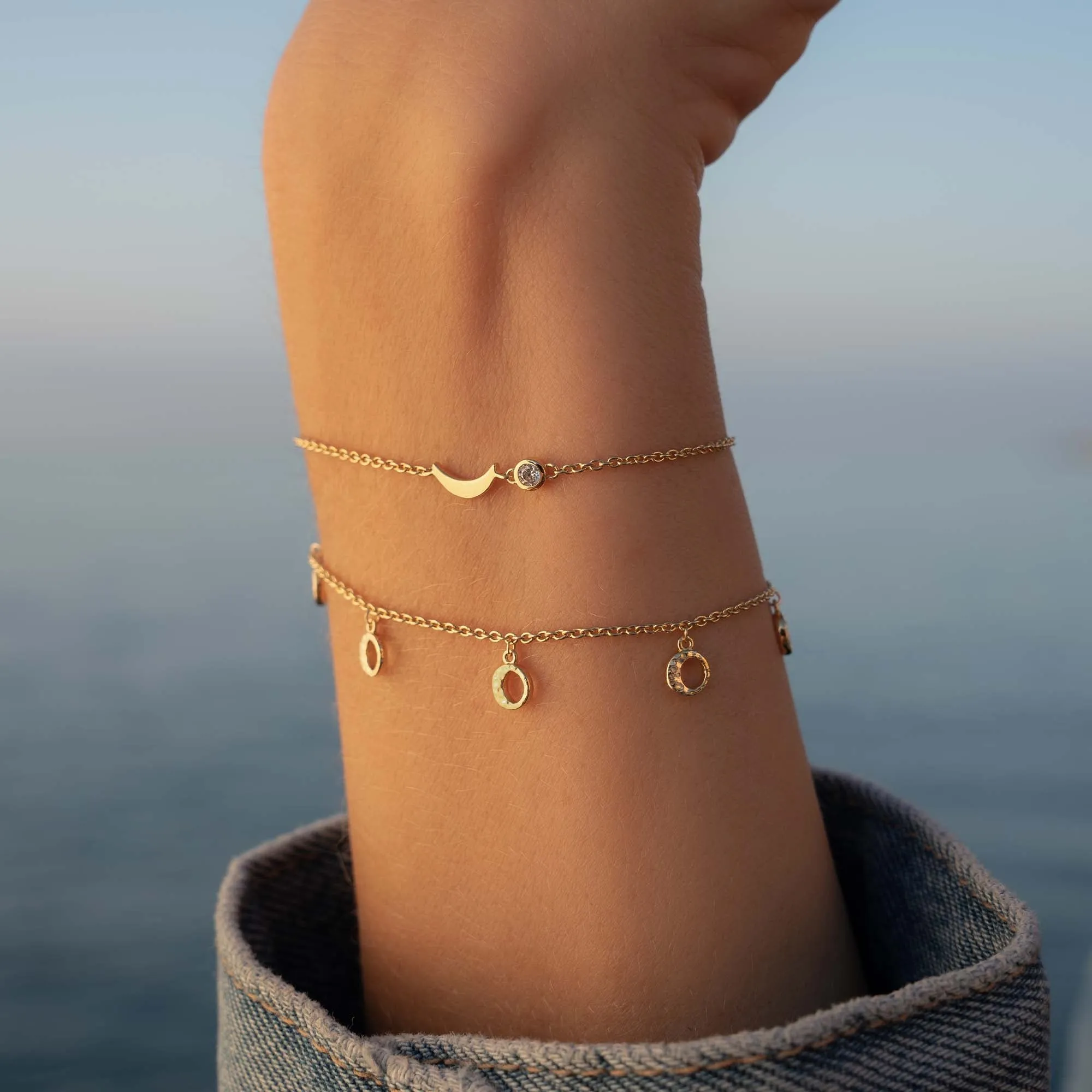 Luna 925 sterling silver gold plated bracelet with moons