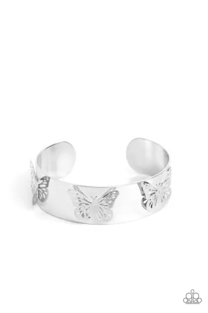 Magical Mariposas - Silver - 3D Butterfly Paparazzi Cuff Bracelet