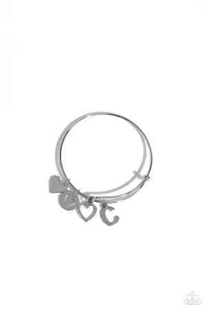 Making It INITIAL - Silver - C - Heart and Letter Charm Paparazzi Bangle Bracelet