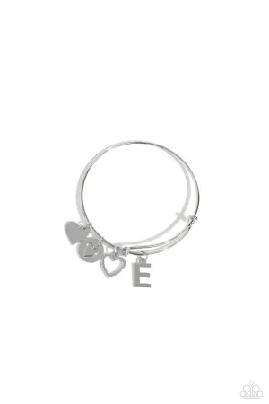 Making It INITIAL - Silver - E - Heart and Letter Charm Paparazzi Bangle Bracelet