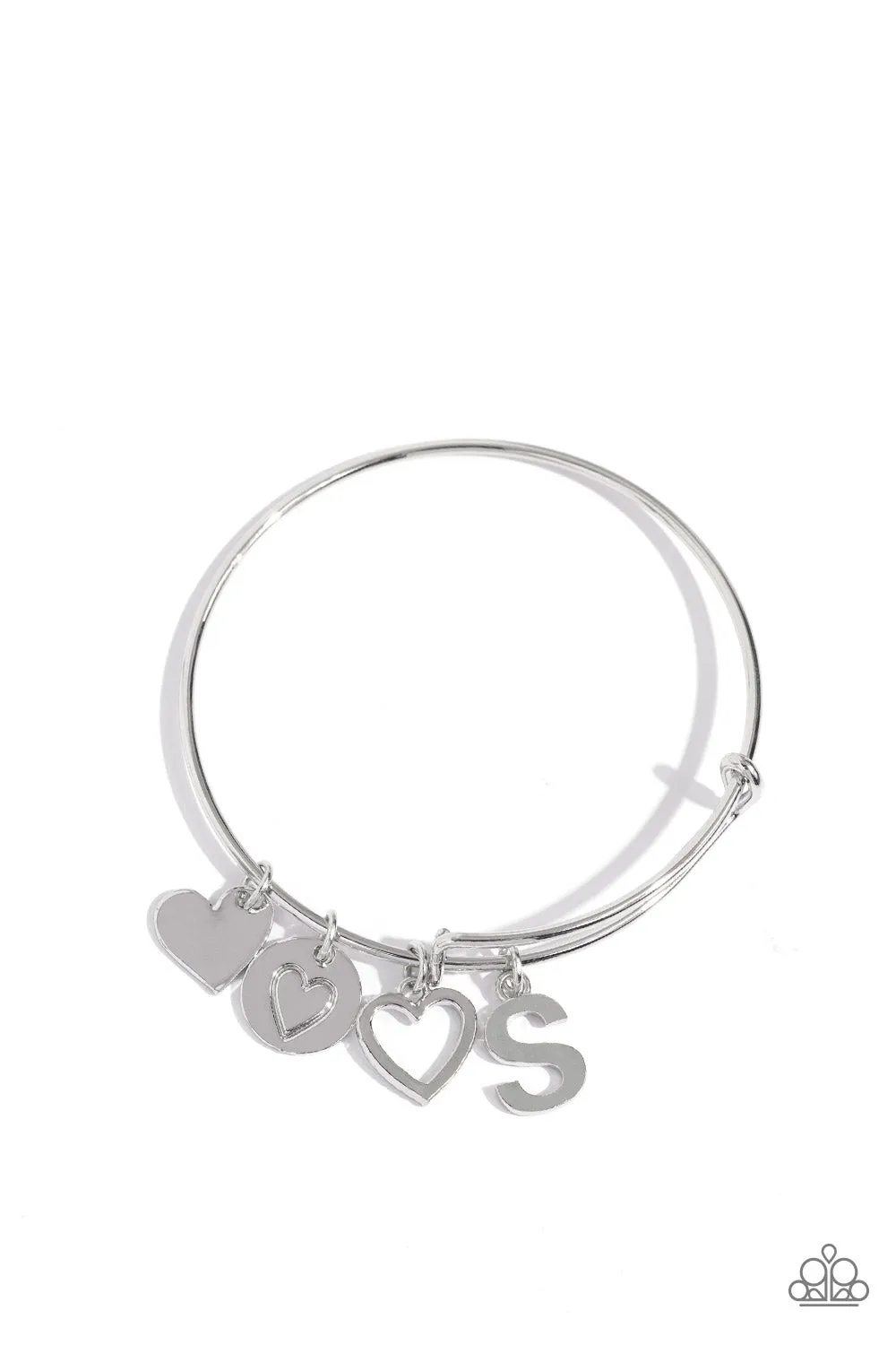 Making It INITIAL - Silver - S - Heart and Letter Charm Paparazzi Bangle Bracelet