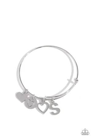 Making It INITIAL - Silver - S - Heart and Letter Charm Paparazzi Bangle Bracelet