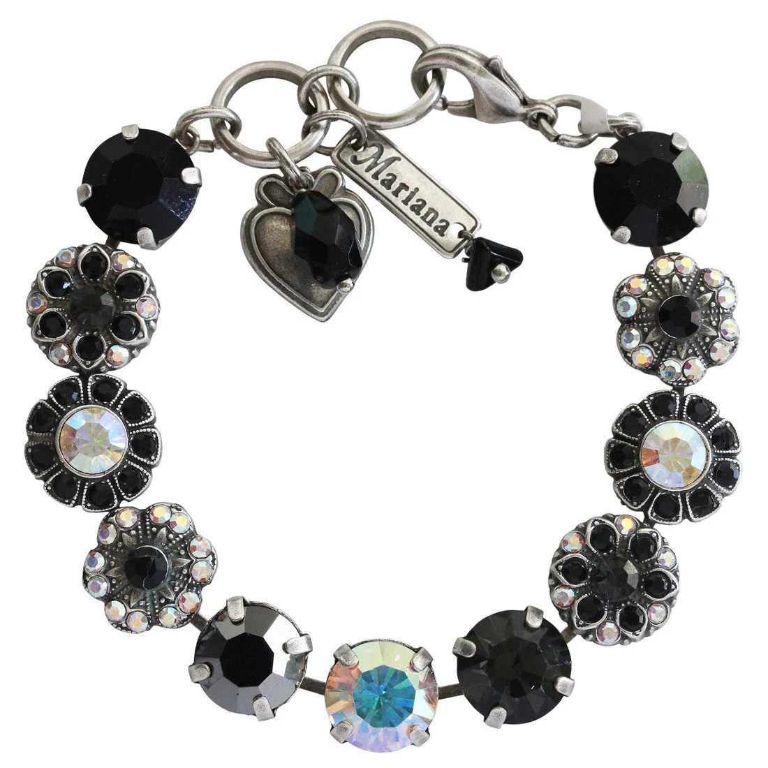 Mariana "Tuxedo" Silver Plated Large Round Floral Statement Crystal Bracelet, 4284 3701
