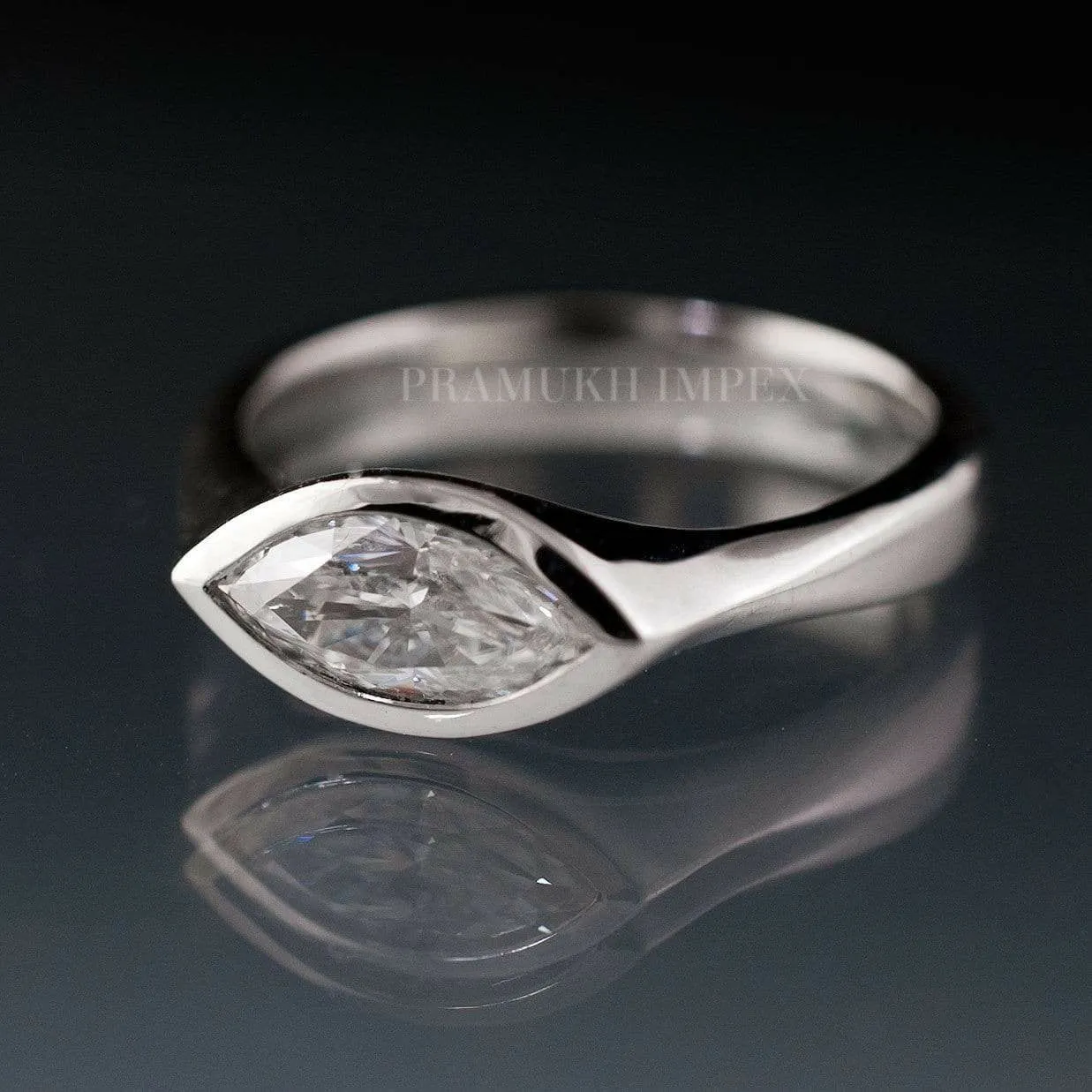 Marquise Cut Moissanite Engagement Ring Yellow Gold Bezel Solitaire Diamond wedding Ring