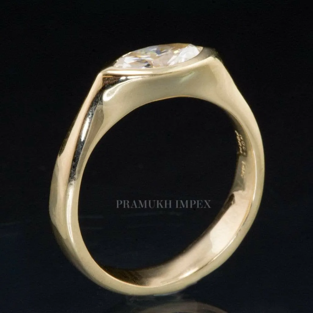Marquise Cut Moissanite Engagement Ring Yellow Gold Bezel Solitaire Diamond wedding Ring