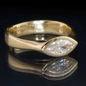 Marquise Cut Moissanite Engagement Ring Yellow Gold Bezel Solitaire Diamond wedding Ring