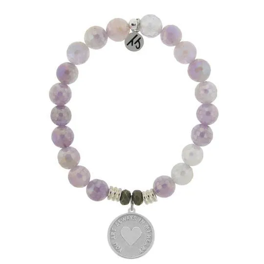 Mauve Jade Stone Bracelet with Always in my Heart Sterling Silver Charm