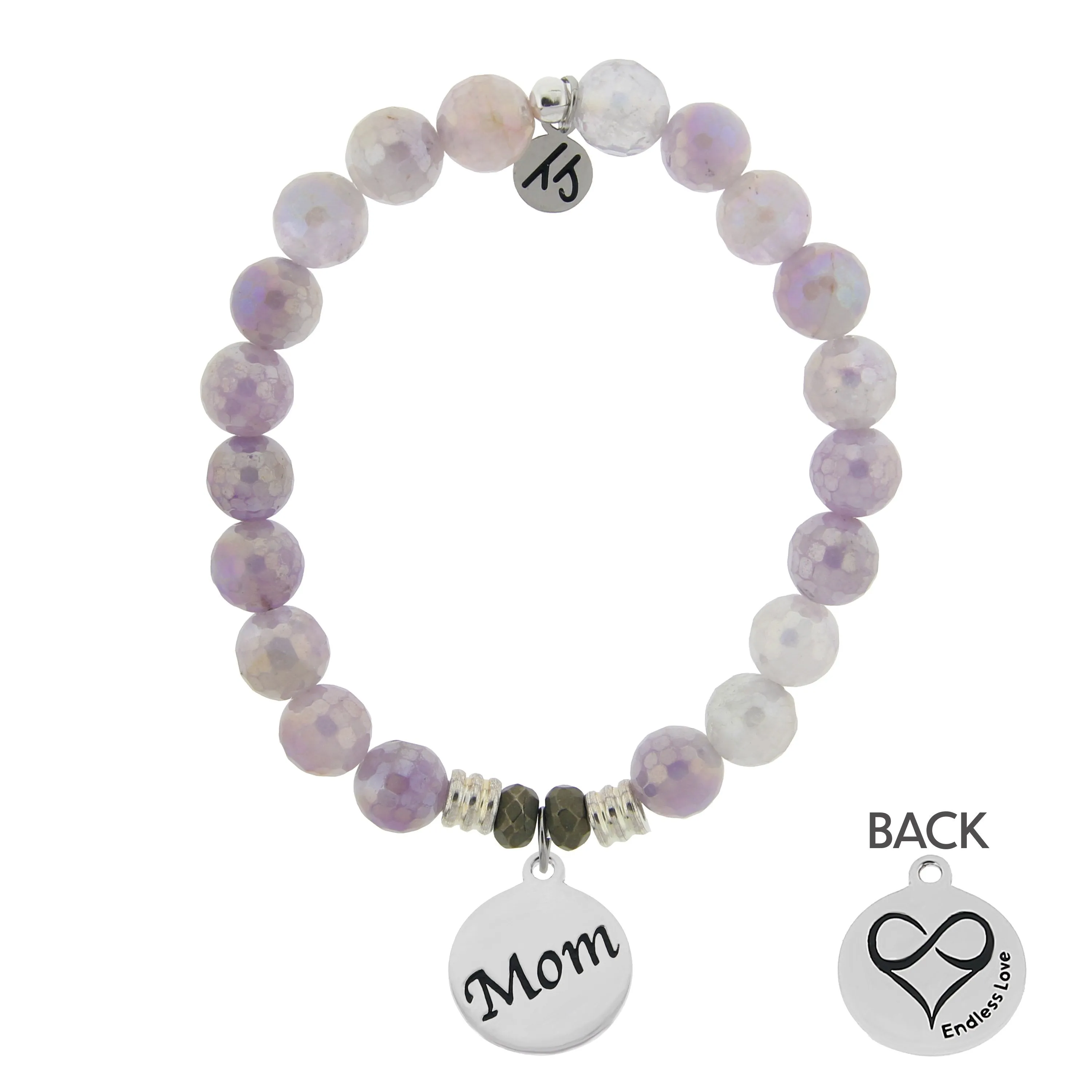 Mauve Jade Stone Bracelet with Mom Endless Love Sterling Silver Charm