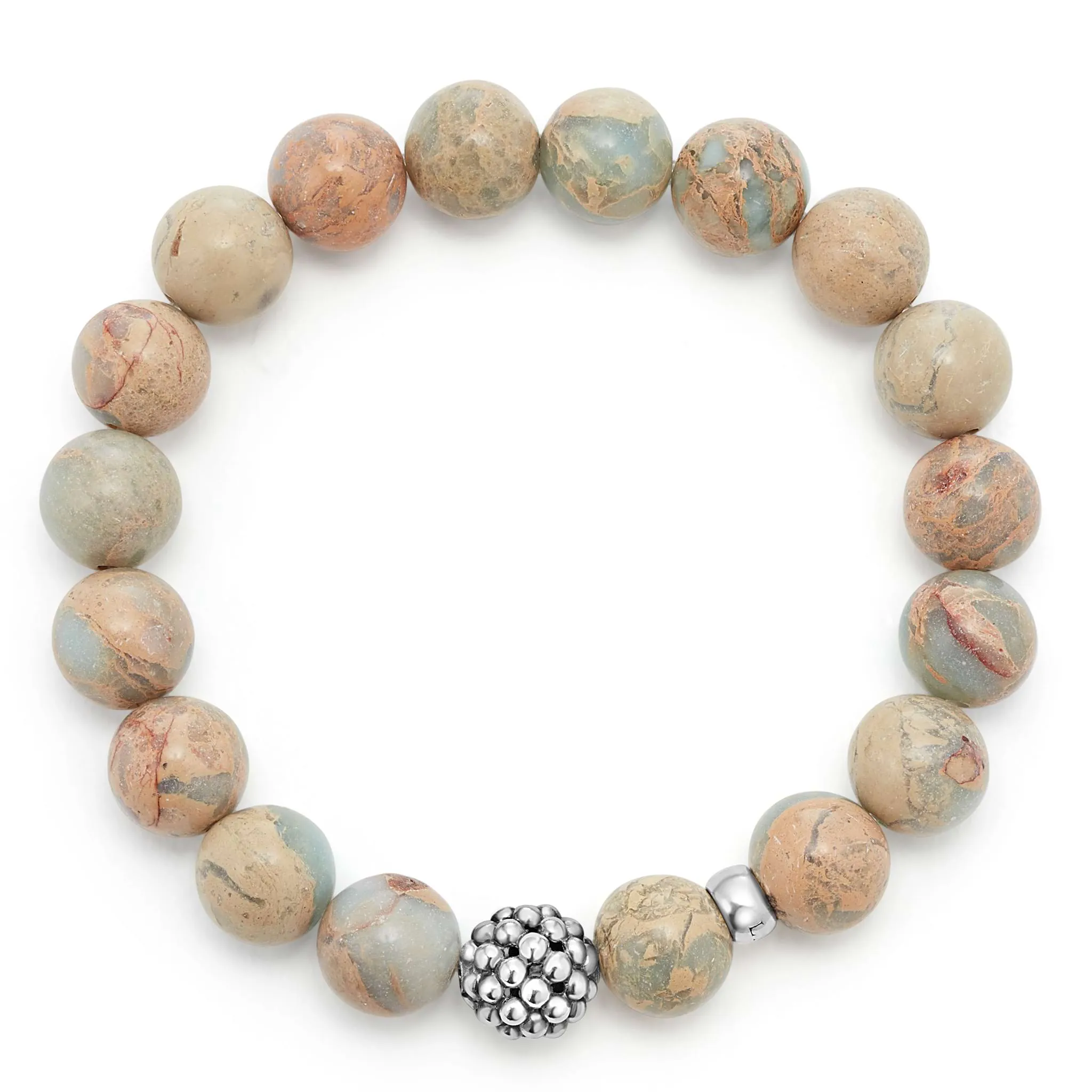 Maya Aqua Tera Jasper Silver Station Bead Bracelet