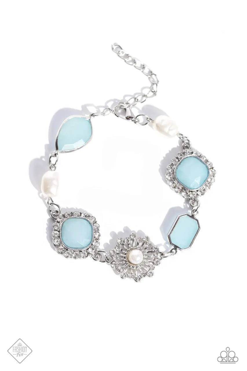 Medieval Magic - Blue - Bead White Rhinestone Pearl Paparazzi Lobster Claw Bracelet - April 2023 Glimpses of Malibu