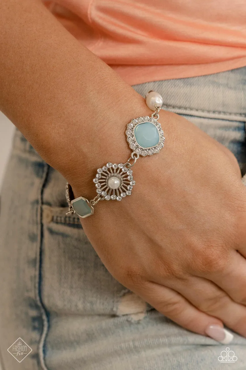 Medieval Magic - Blue - Bead White Rhinestone Pearl Paparazzi Lobster Claw Bracelet - April 2023 Glimpses of Malibu