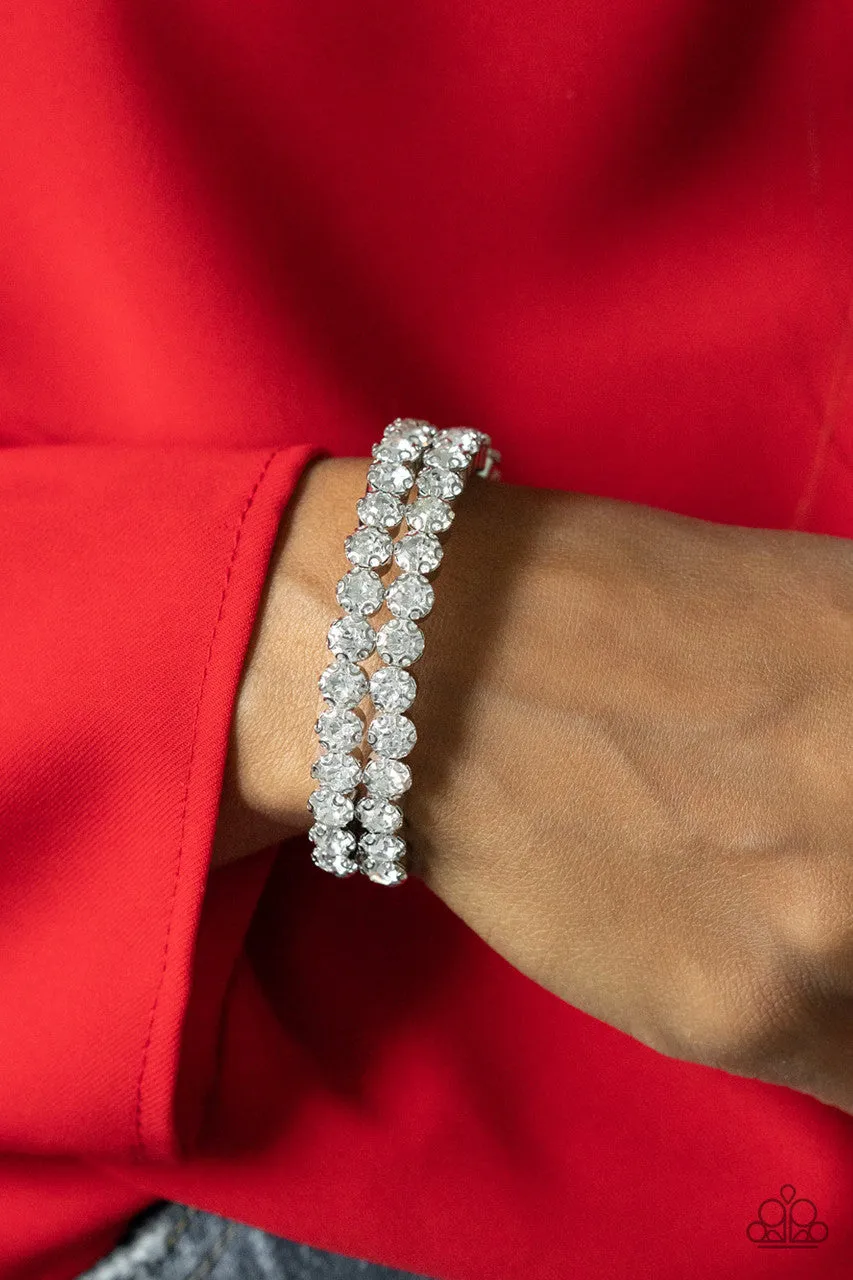 Megawatt Majesty - White - Rhinestone Paparazzi Flex Cuff Bracelet - December 2021 Life of the Party Exclusive