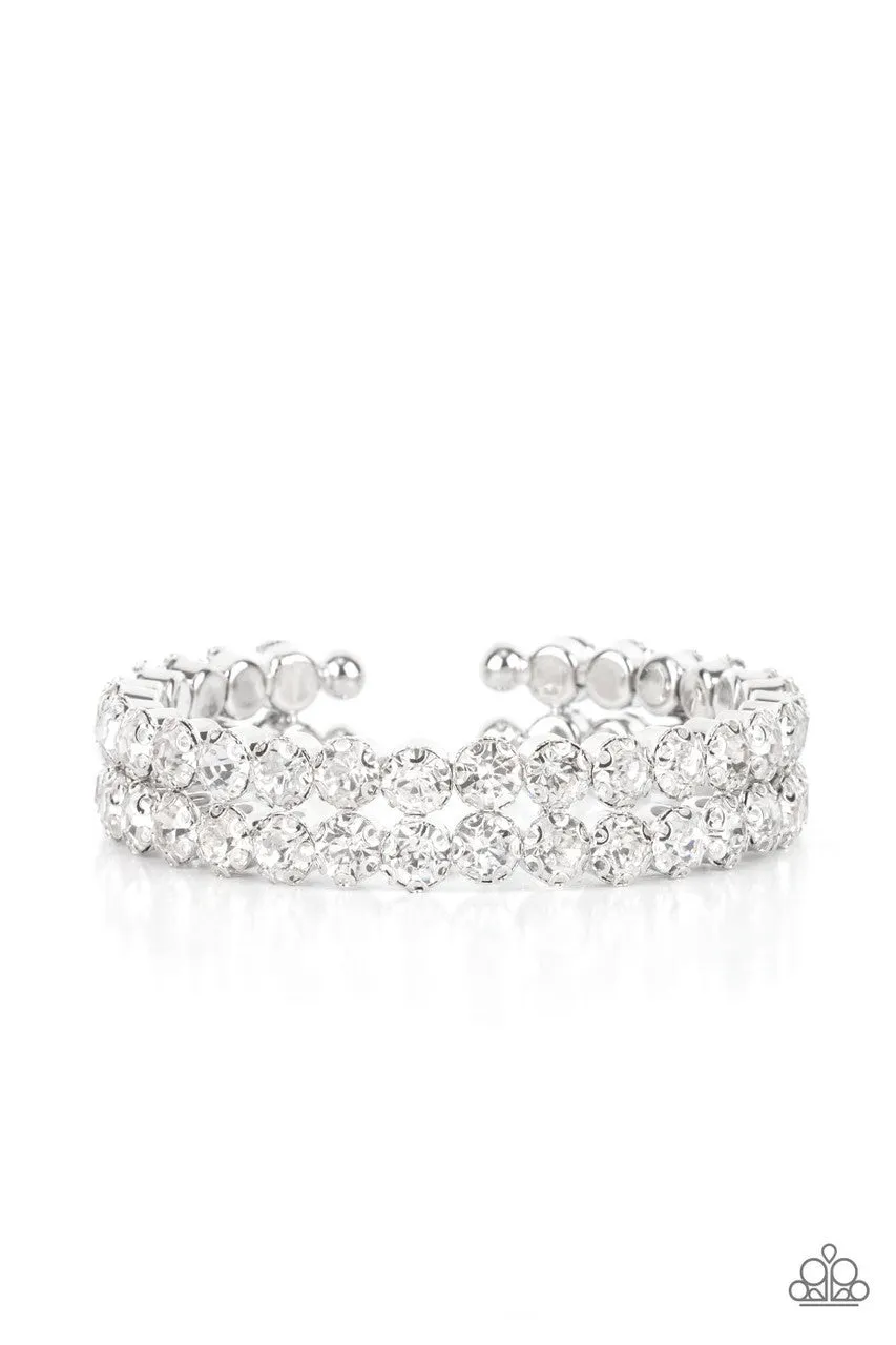 Megawatt Majesty - White - Rhinestone Paparazzi Flex Cuff Bracelet - December 2021 Life of the Party Exclusive