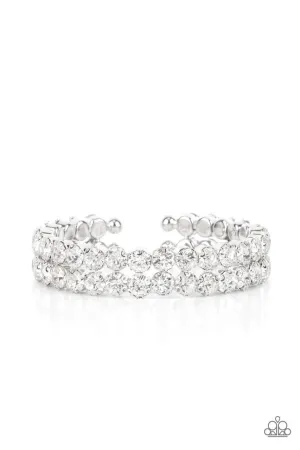 Megawatt Majesty - White - Rhinestone Paparazzi Flex Cuff Bracelet - December 2021 Life of the Party Exclusive