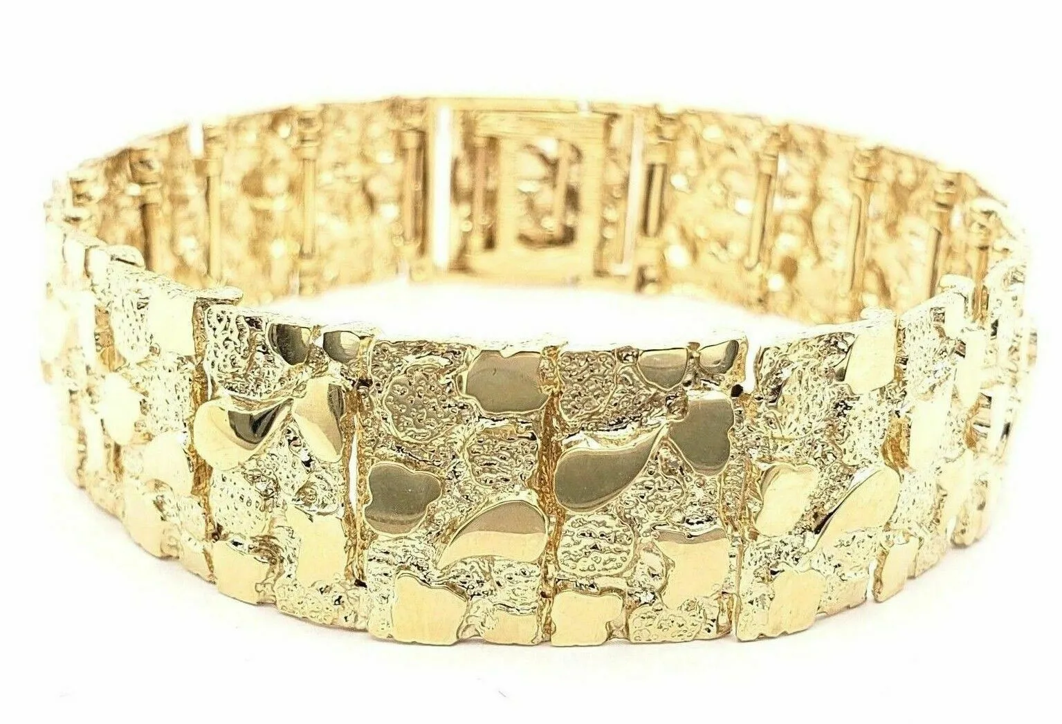 Men's 10k Yellow Gold Solid Nugget Bracelet 7"- 7.5" 18.5mm 43.8 grams