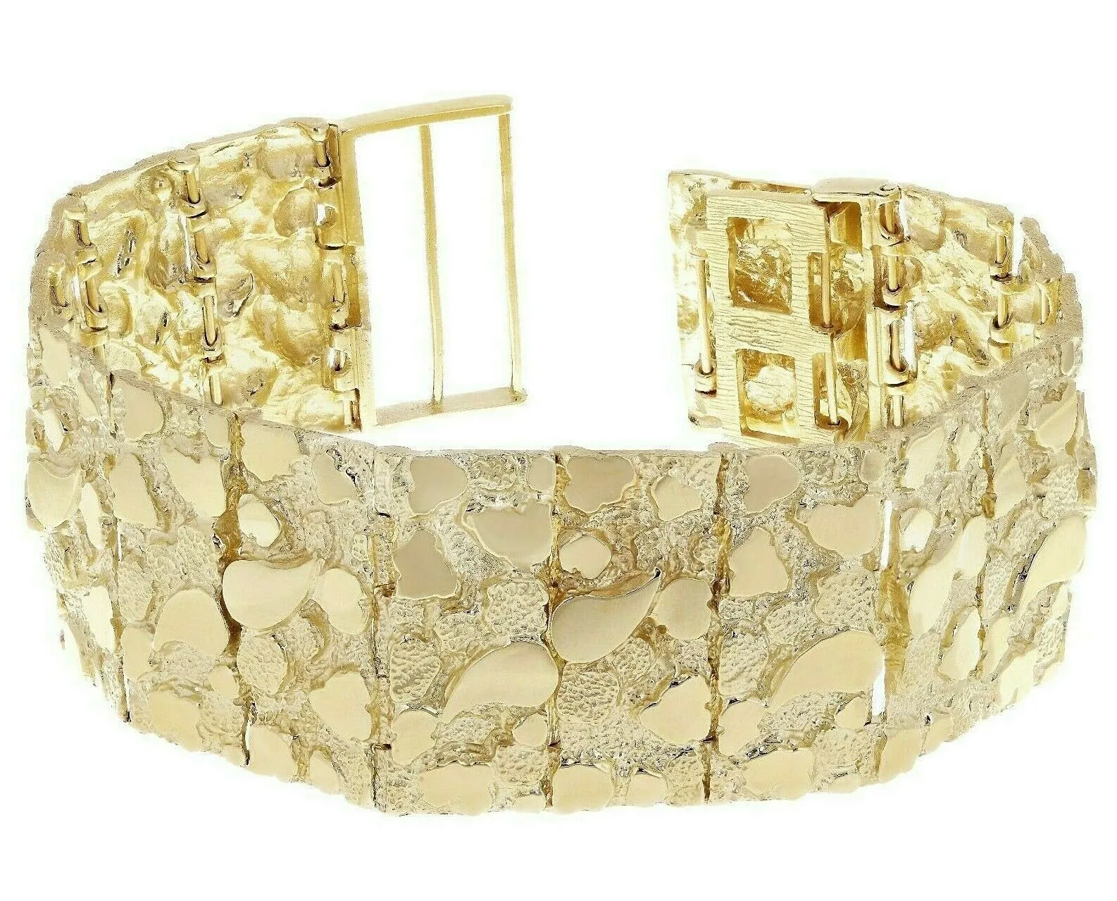 Men's 10k Yellow Gold Solid Nugget Bracelet Link 7-7.5" 31mm 81 grams