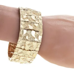 Men's 10k Yellow Gold Solid Nugget Bracelet Link 7-7.5" 31mm 81 grams