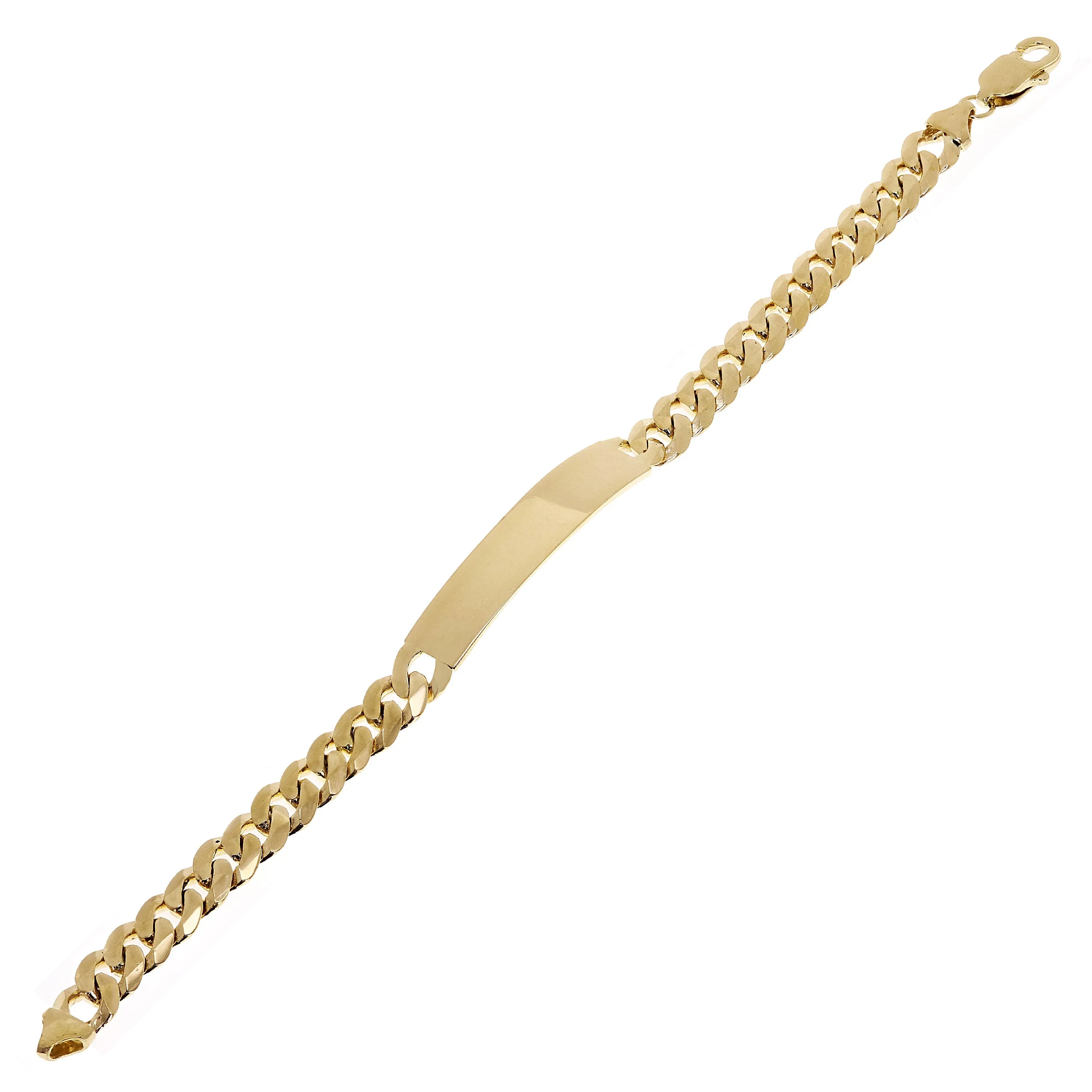 Men's 14k Yellow Gold Handmade Cuban ID Bracelet 9.1mm Various Lengths