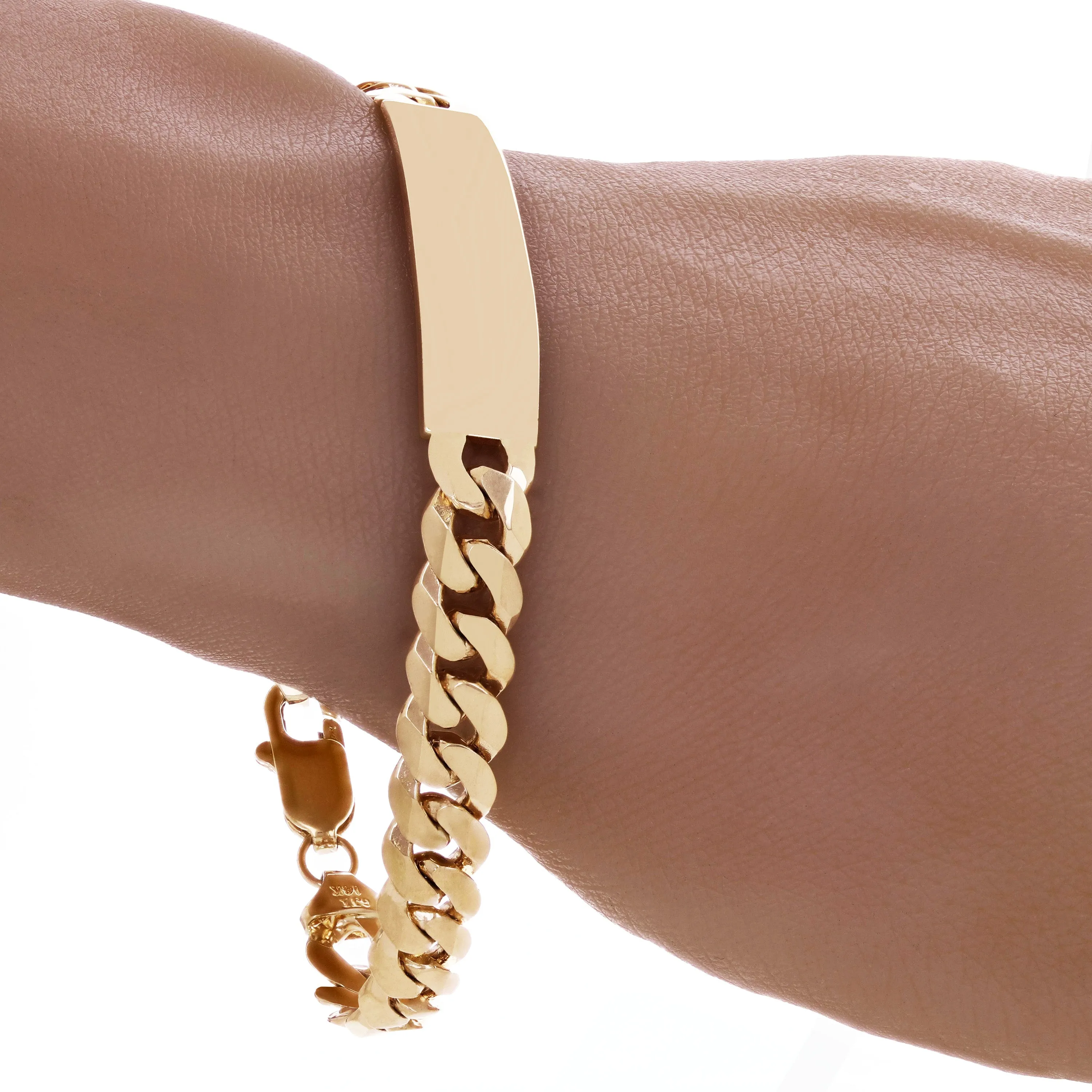 Men's 14k Yellow Gold Handmade Cuban ID Bracelet 9.1mm Various Lengths
