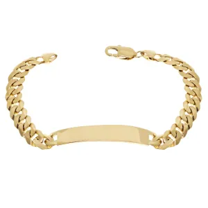 Men's 14k Yellow Gold Handmade Cuban ID Bracelet 9.1mm Various Lengths