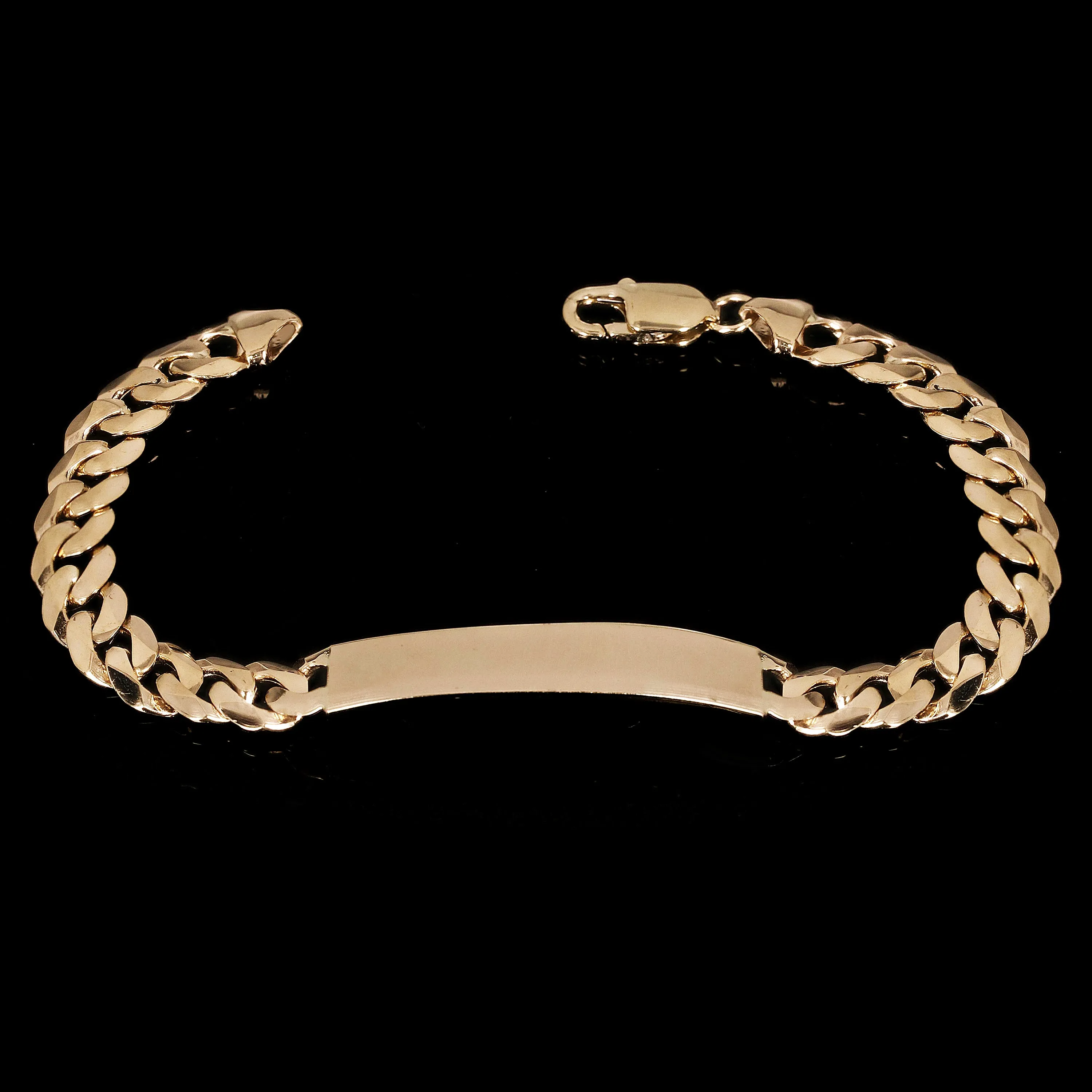 Men's 14k Yellow Gold Handmade Cuban ID Bracelet 9.1mm Various Lengths