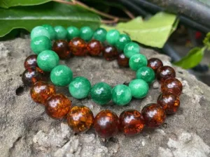 Men's Amber   Jade Bracelets 10 MM ( Bundle of two )