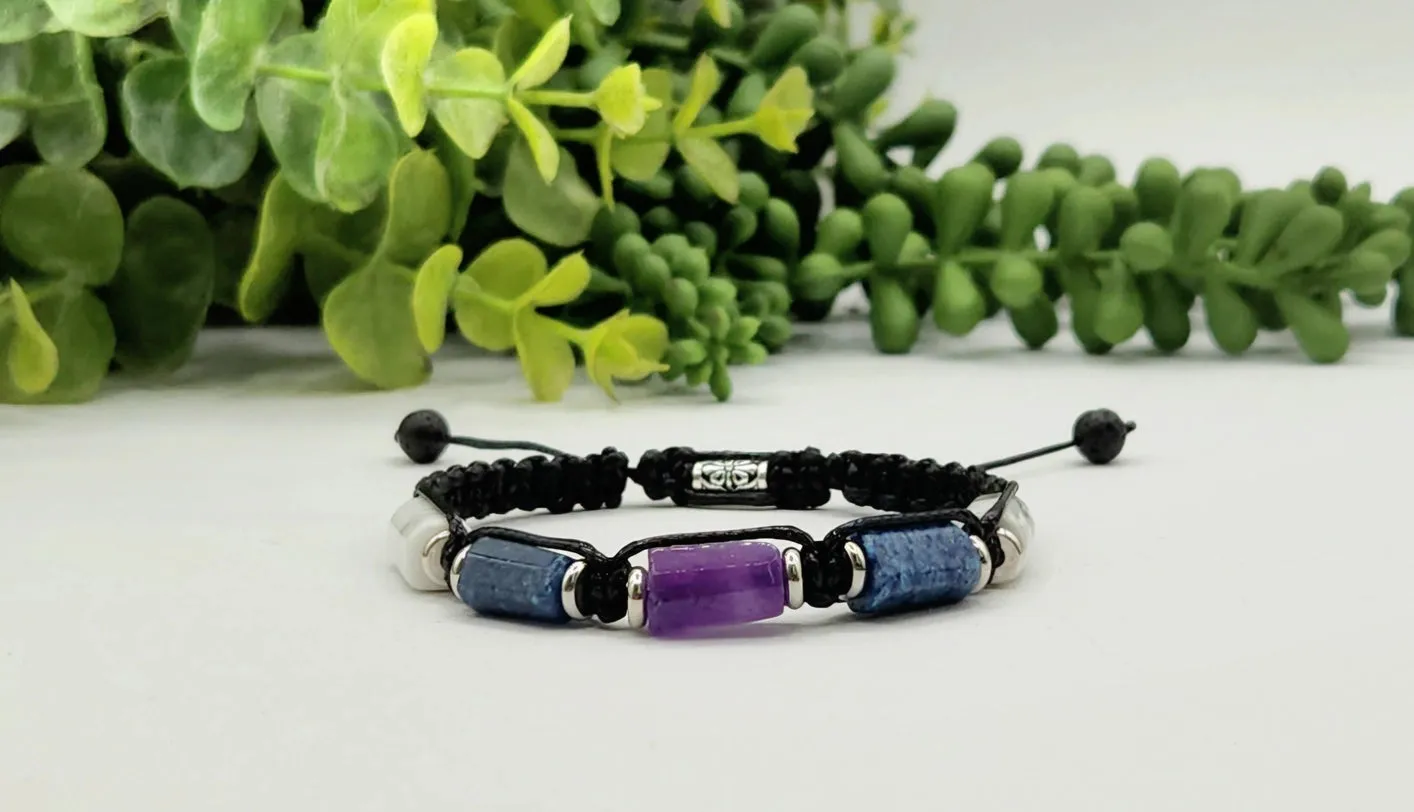 Mental Clarity - Unisex / Men's Adjustable Barrel Semi-Precious Stone Intention Bracelet FB3541 🩷