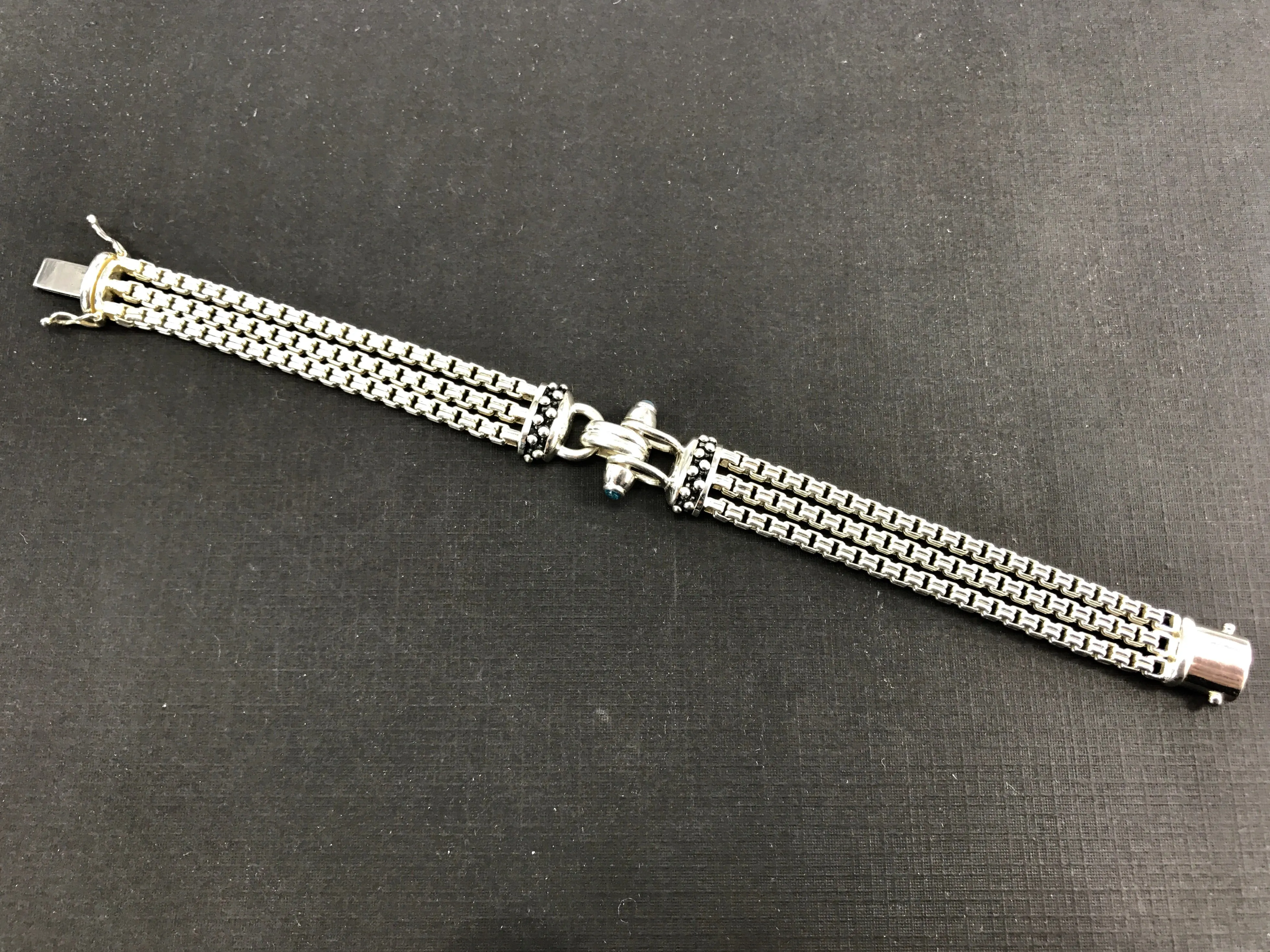 Michael Dawkins Sterling Silver 3 Strand Blue Topaz Bracelet 7.25"