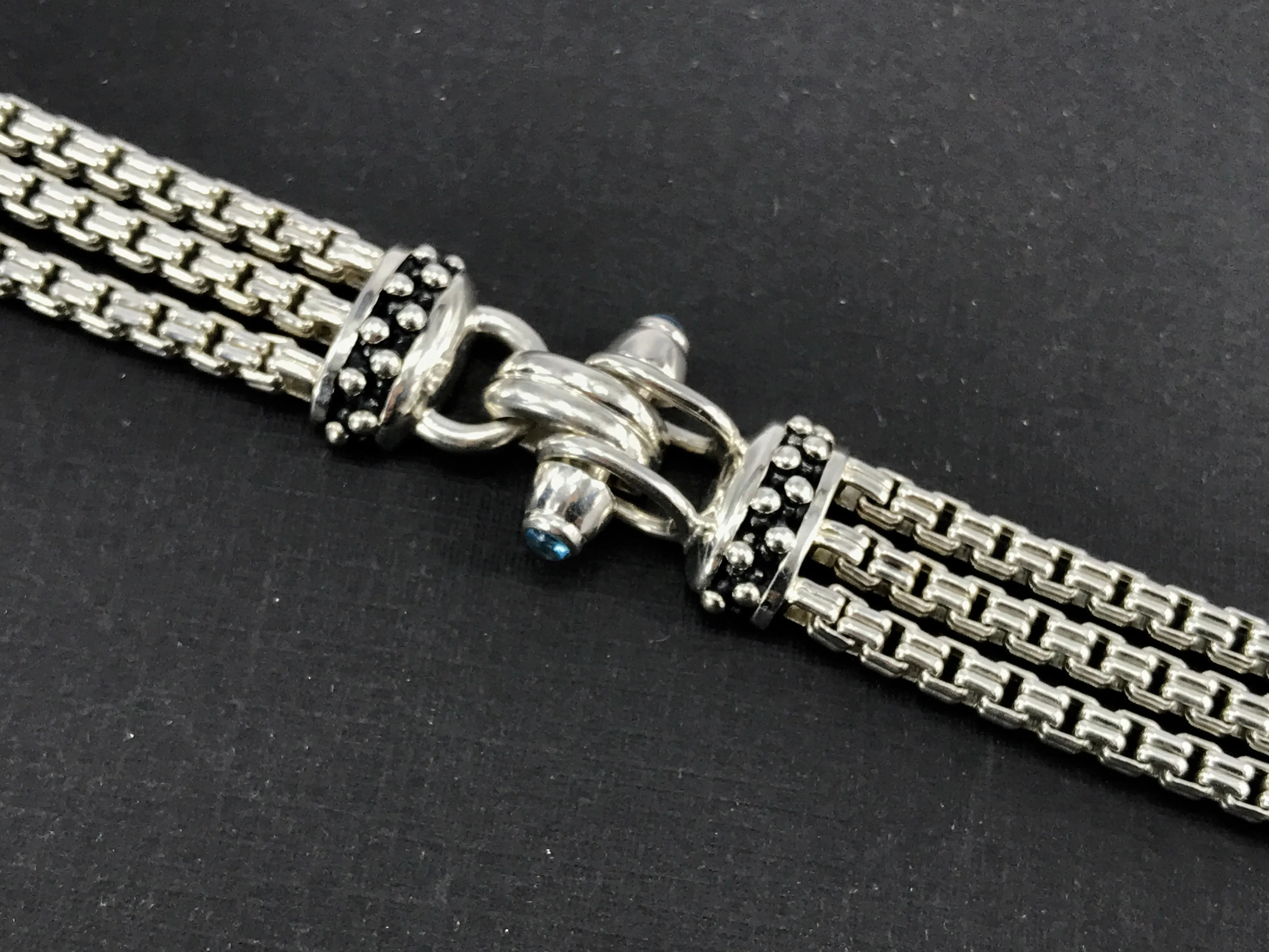 Michael Dawkins Sterling Silver 3 Strand Blue Topaz Bracelet 7.25"