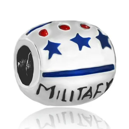 Military Wife Patriotic Charm European Bead Compatible for Most European Snake Chain Bracelet