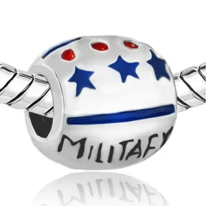 Military Wife Patriotic Charm European Bead Compatible for Most European Snake Chain Bracelet
