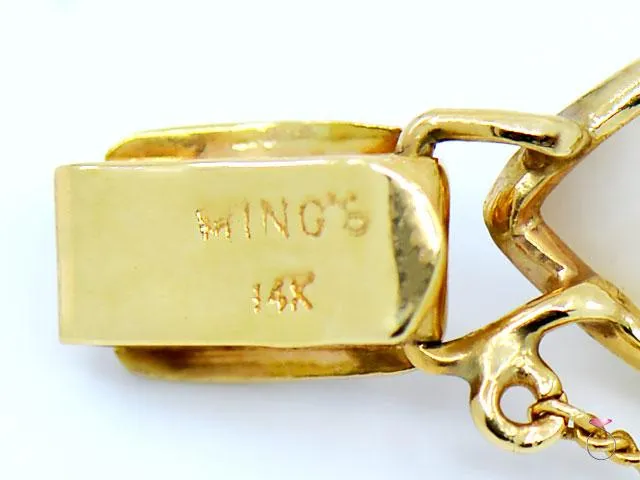 Ming's Hawaii White Jade & Hawaiian Quilt Design 14K Yellow Gold Bracelet
