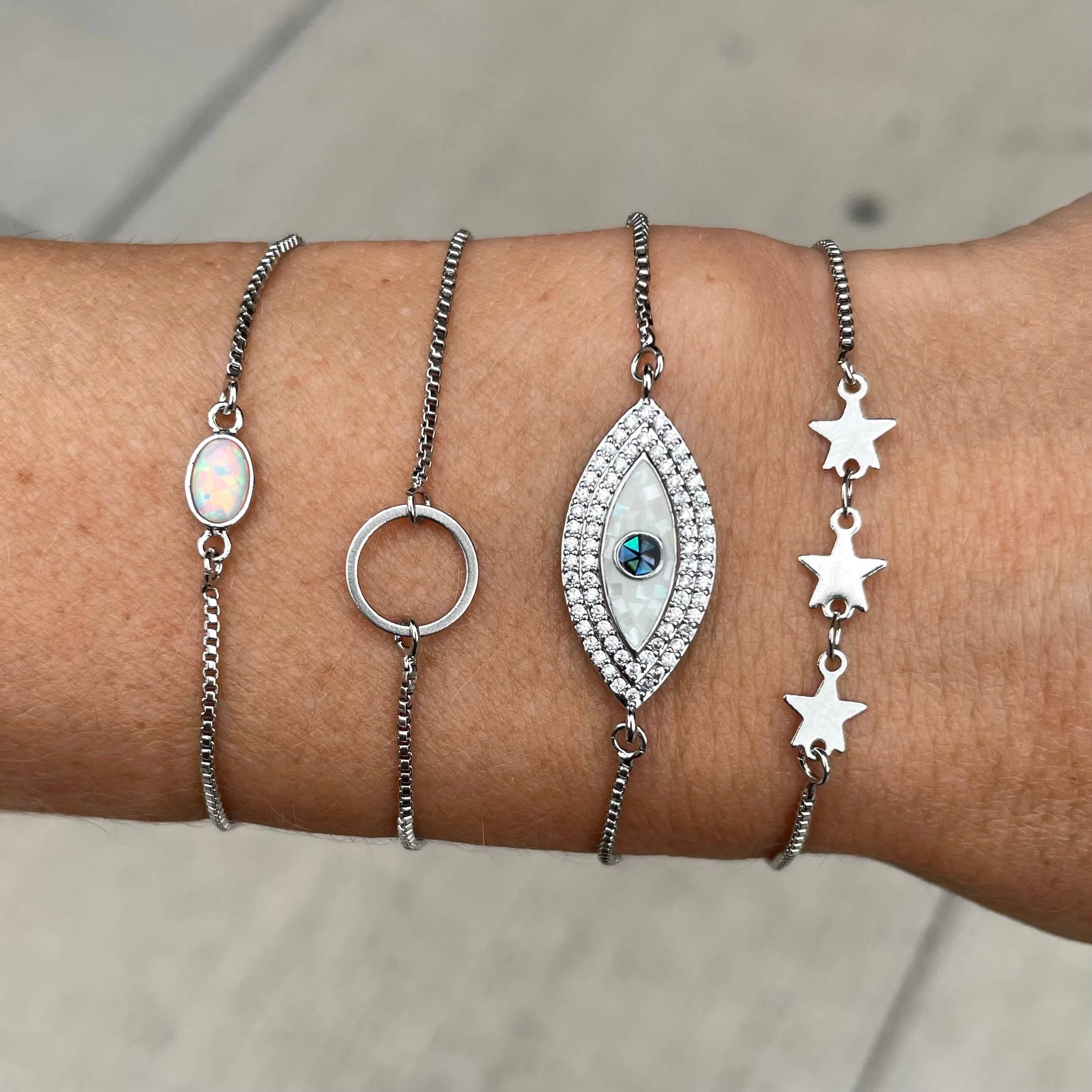 Mini Opal Silver Slider Bracelet